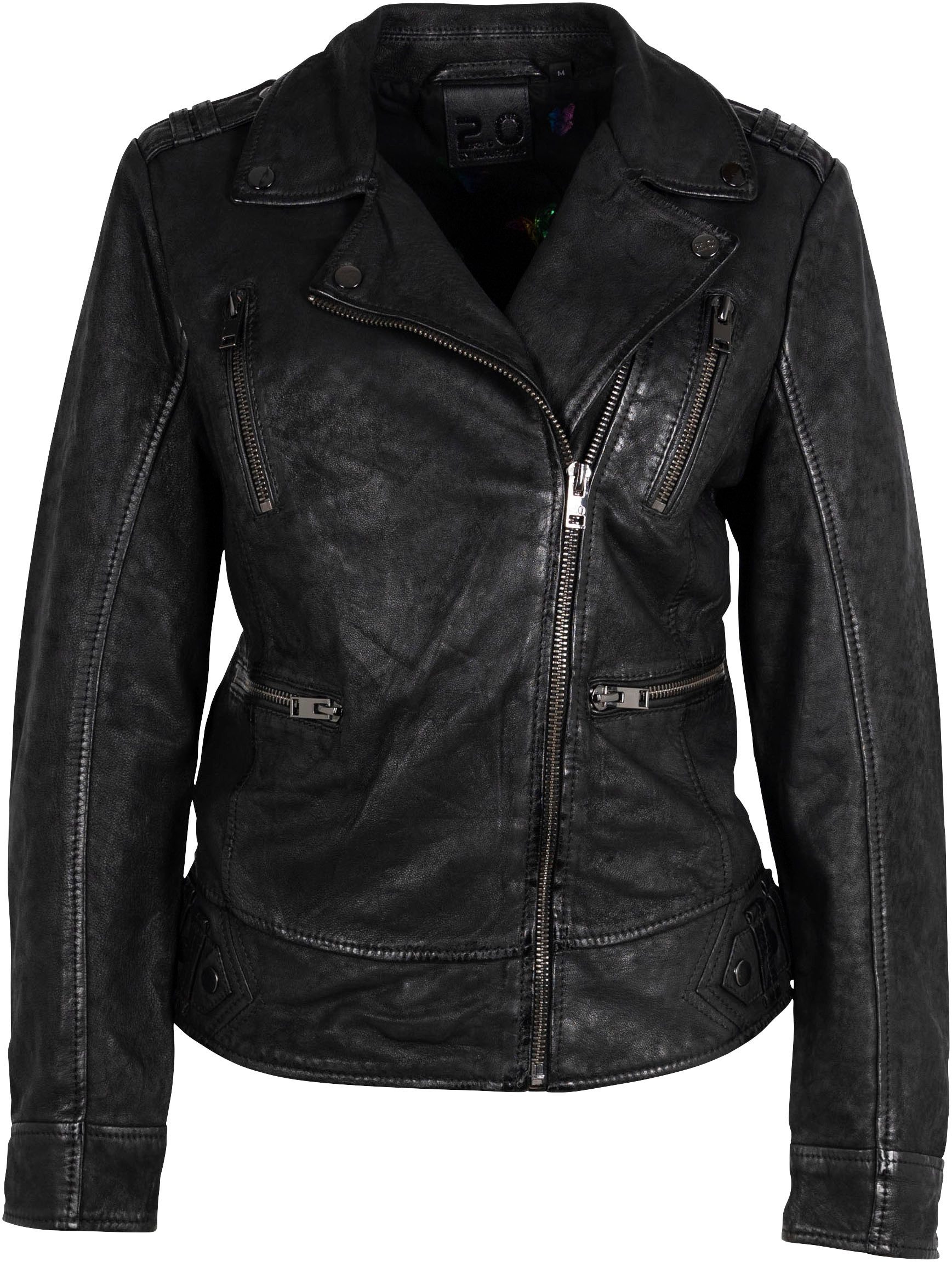 Mauritius Leren jack 2Wtashi met schouderflappen, met studs, met ritszakken