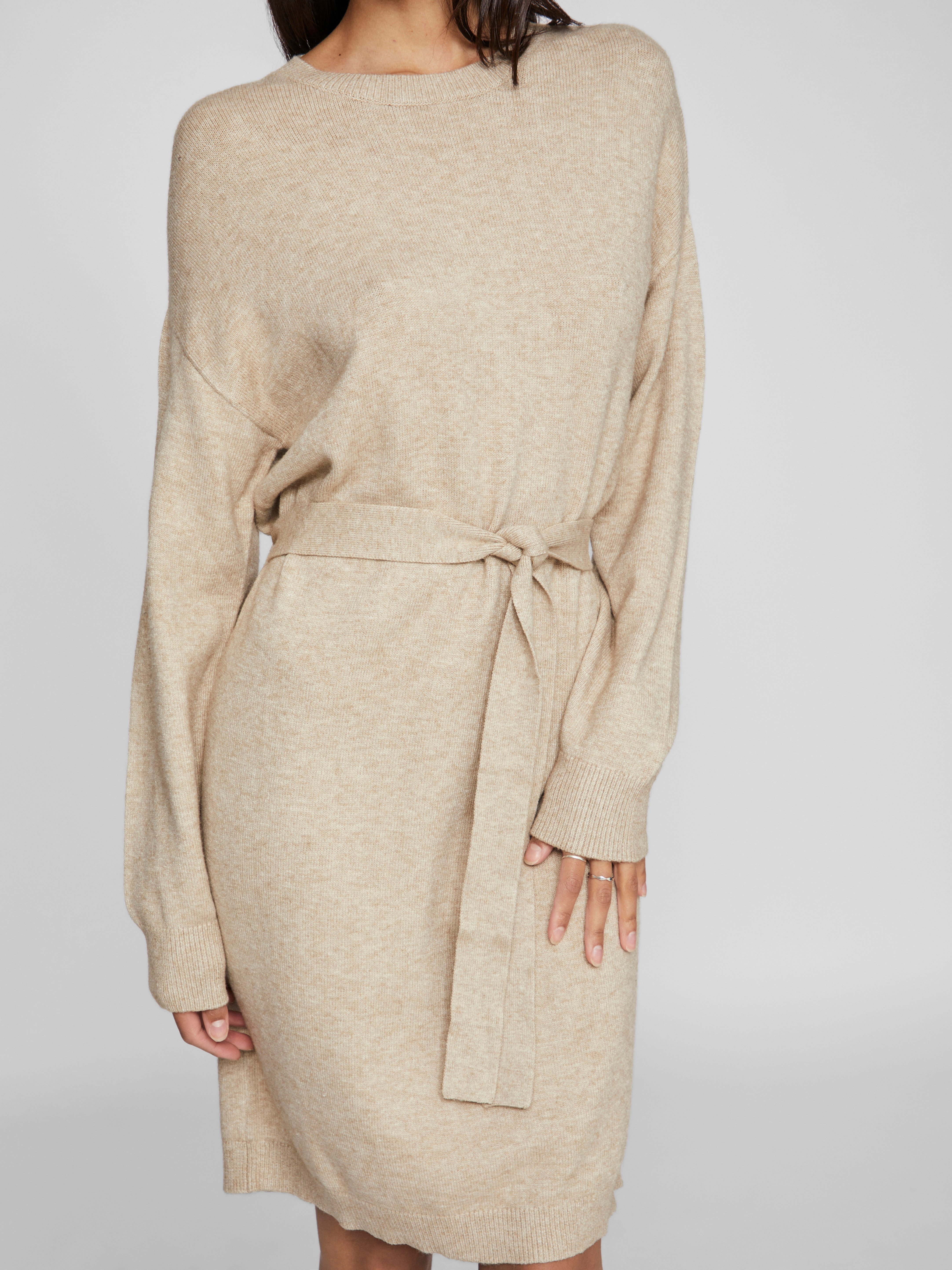 Vila Gebreide jurk VIRIL O-NECK L/S BELT KNIT DRESS - NOOS