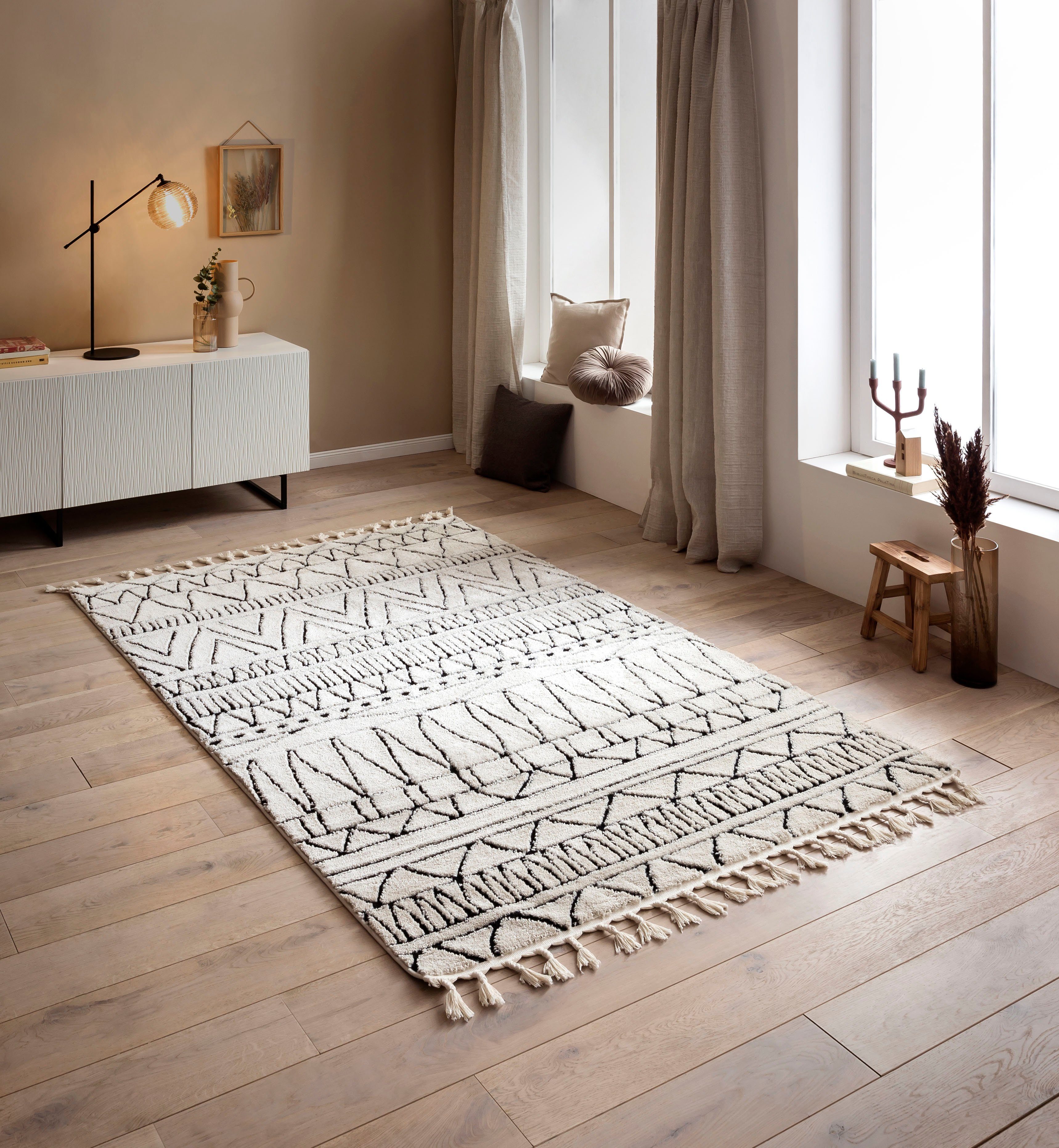 done.® Vloerkleed Ocean modern scandi ontwerp, hoog-laag effect, met franjes