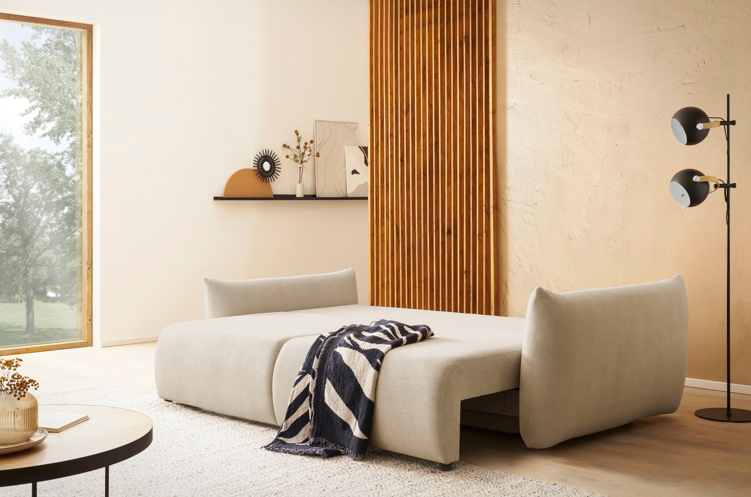 INOSIGN 3-zitsbank MAVAS slaapbank met bedlade ca. 240/108 cm (ligoppervlak 212/145 cm), ribfluweel, chenille, structuur