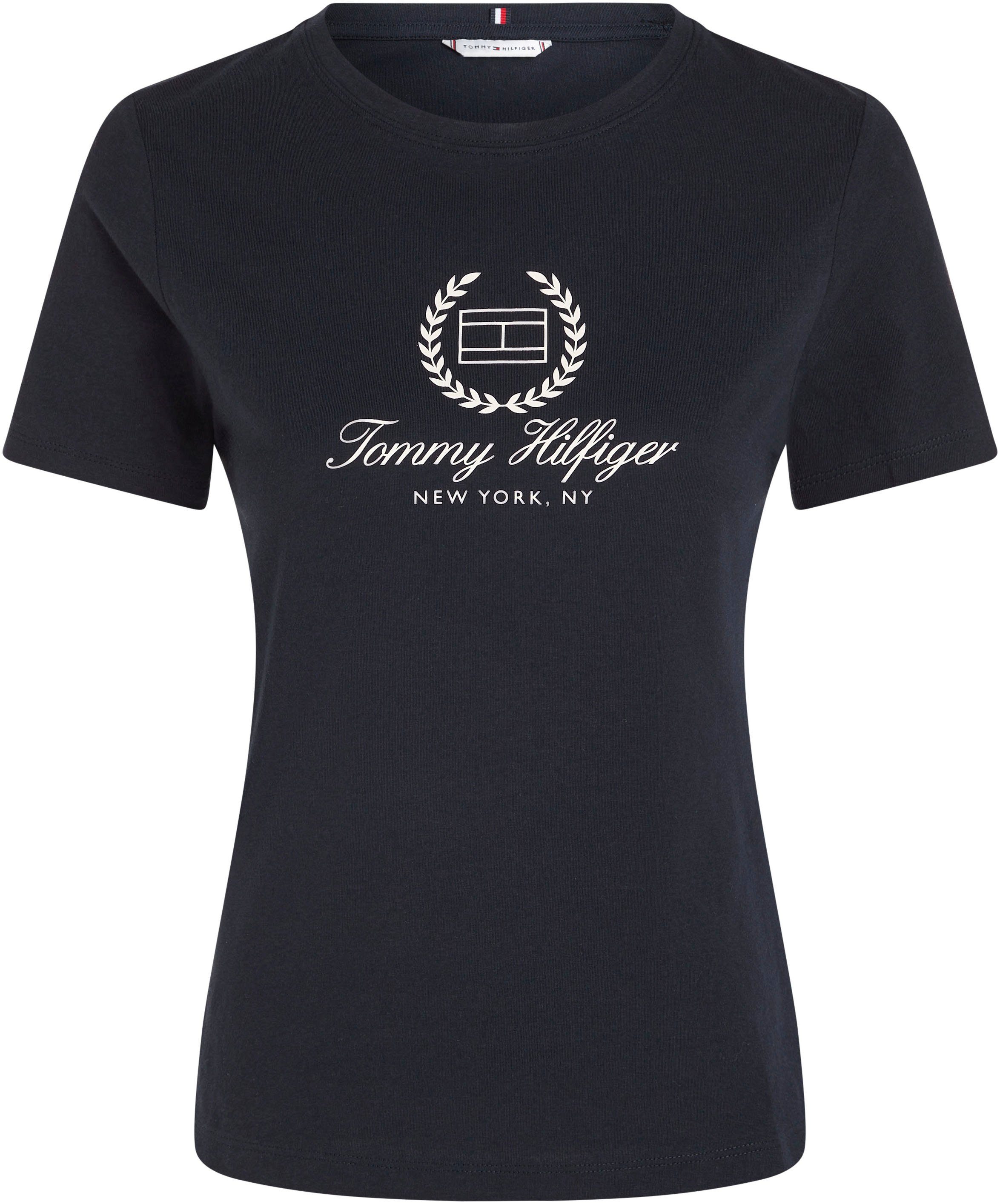 Tommy Hilfiger T-shirt SLIM FLAG SCRIPT TEE SS met logoprint op borsthoogte
