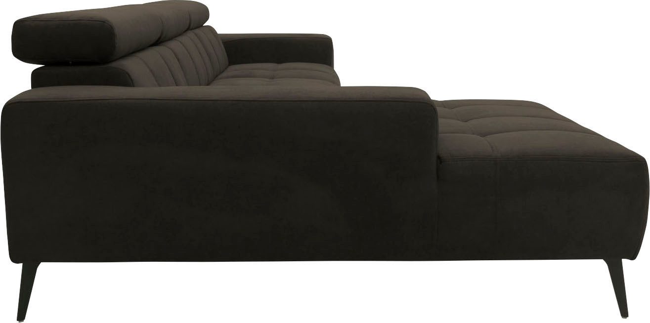 DOMO collection Hoekbank Trento L-vorm, met sledevoet of enkele voet naar keuze met verstelbare hoofdsteun, récamier links/rechts bestelbaar