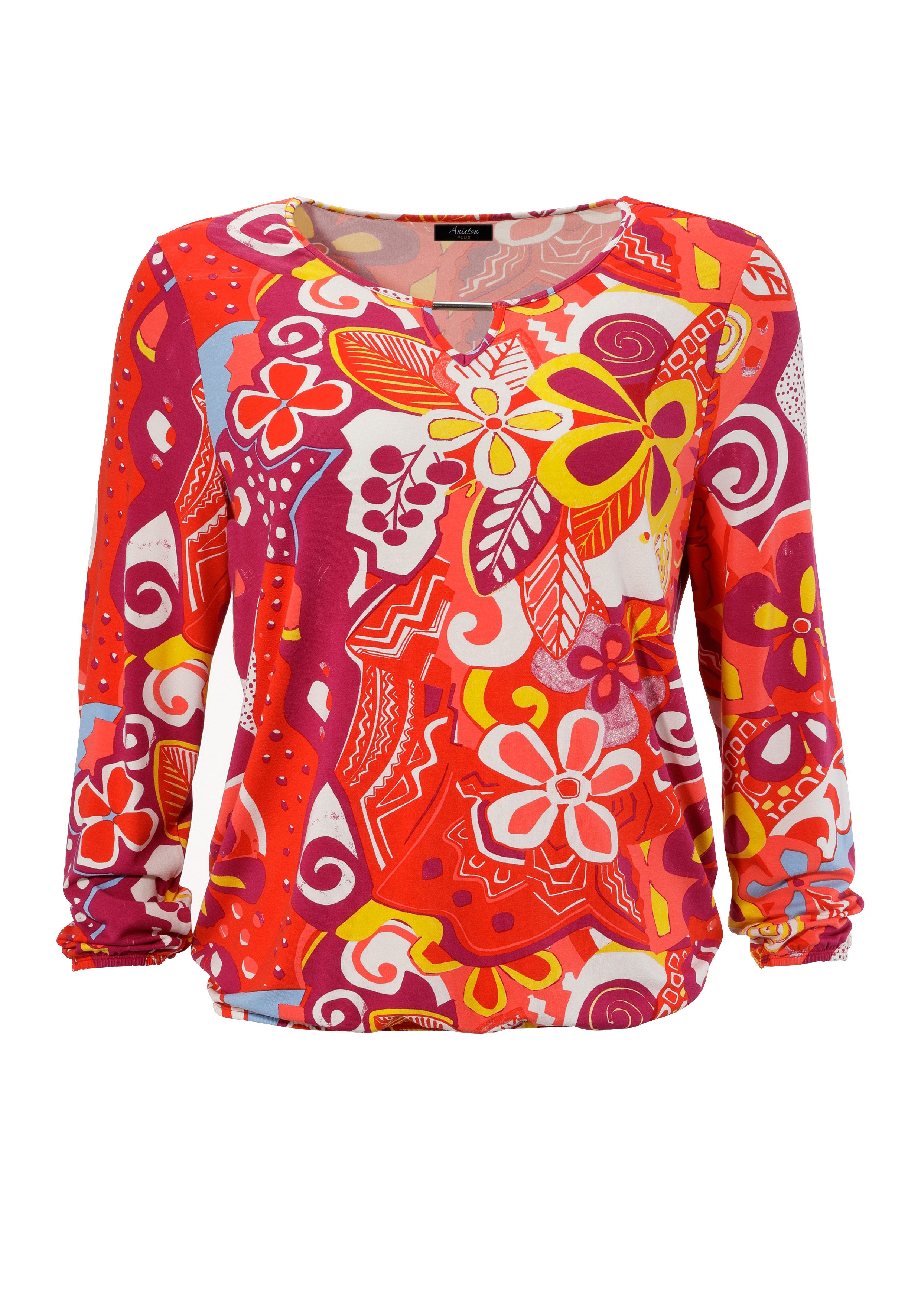 Aniston PLUS Shirt met lange mouwen met kleurharmonische, fantasierijke print - nieuwe collectie