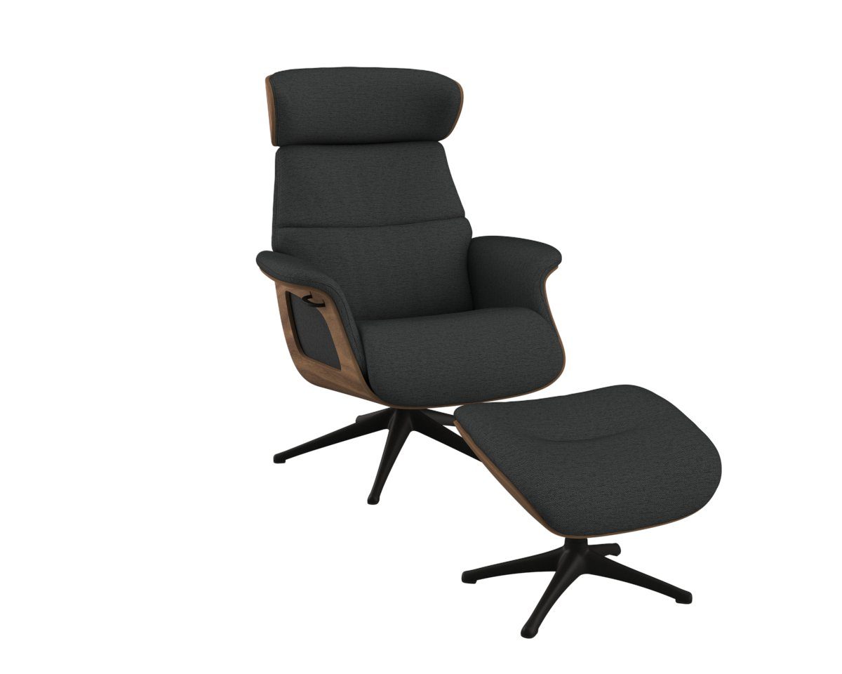 FLEXLUX Relaxfauteuil Clement relaxstoel, gestoffeerde stoel, ligstoel, TV-stoel, Rug- & hoofdverstelling, draaibaar, armleuning walnoot, voet zwart