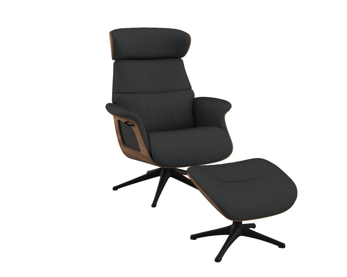 FLEXLUX Relaxfauteuil Clement relaxfauteuil, fauteuil, ligstoel, TV-stoel, Rug- & hoofdverstelling, draaibaar, armleuning walnoot, voet zwart