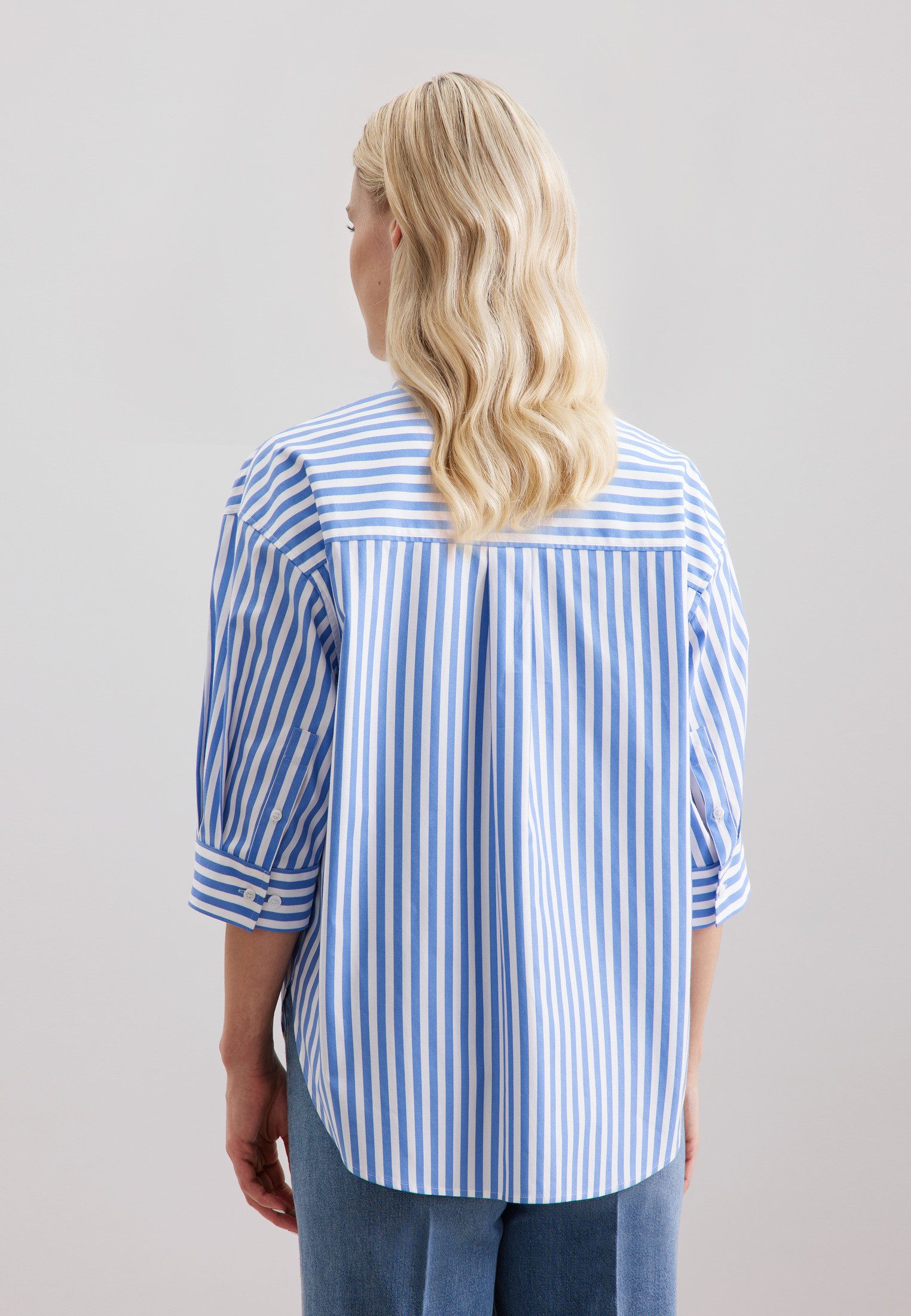 seidensticker Lange blouse Zwarte roos Korte mouwen kraag strepen