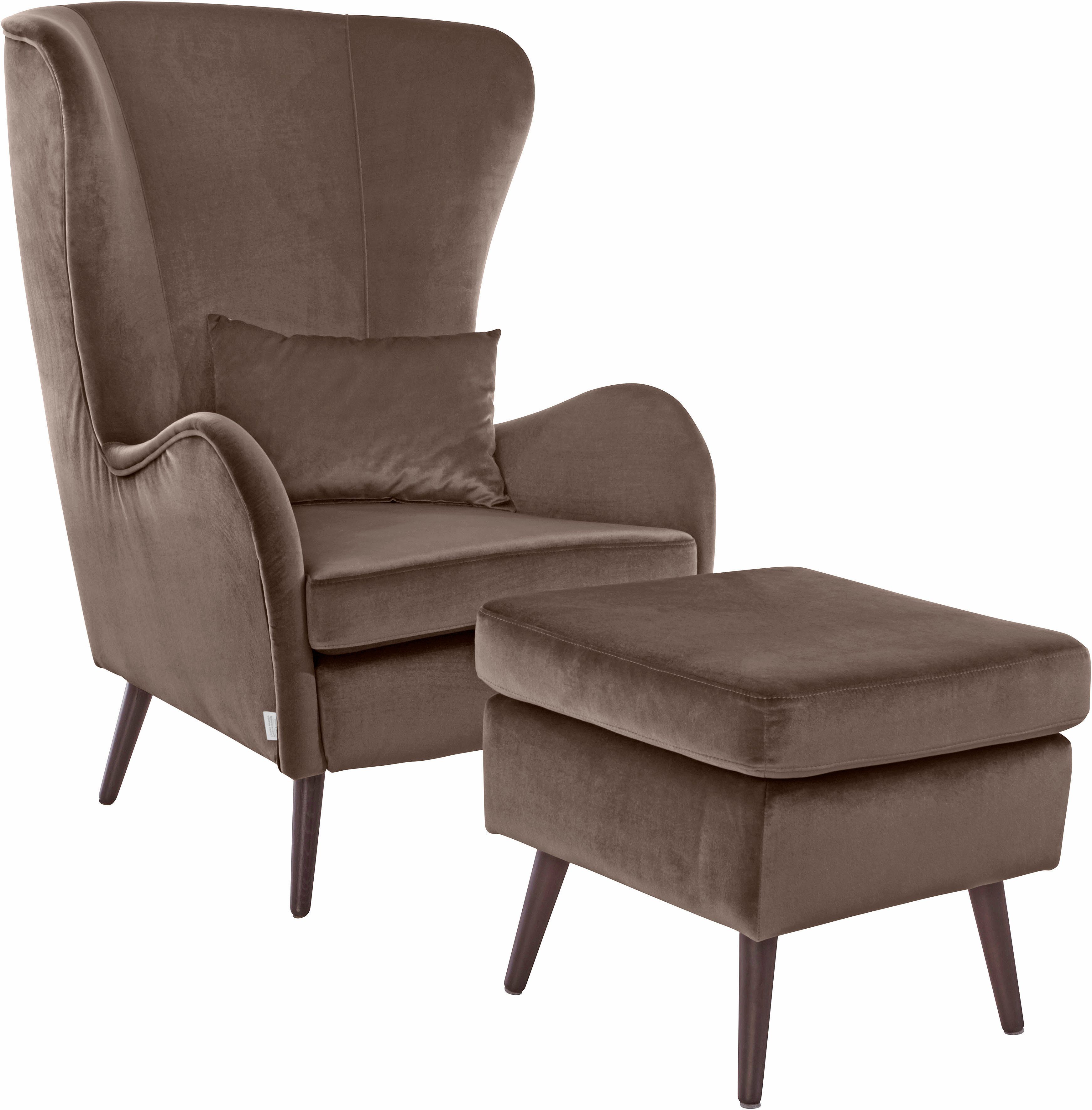 Home affaire Fauteuil Sallito, TV-stoel, oorfauteuil met Hocker, in veel stofkwaliteiten, ook in fluweelcord
