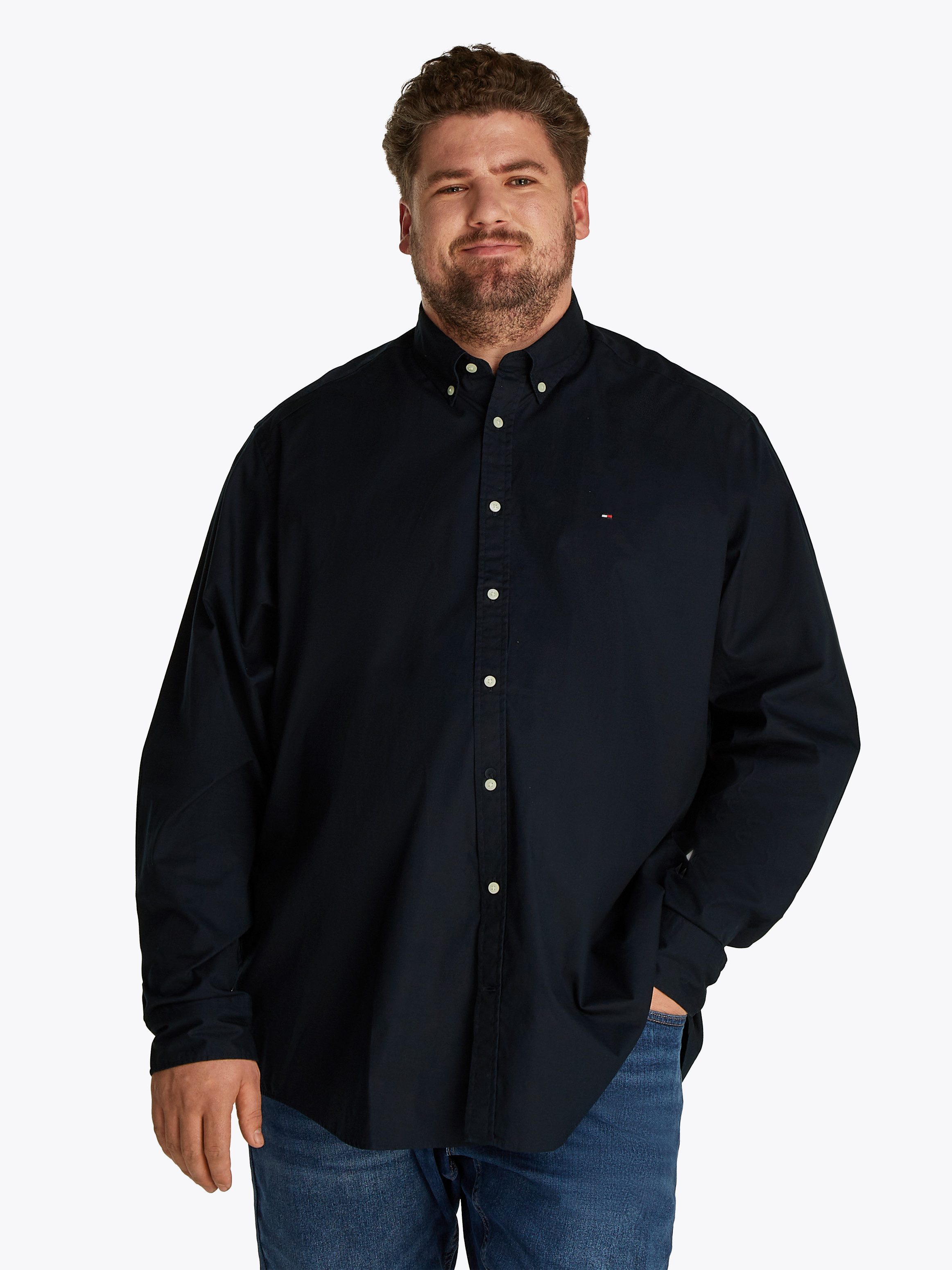 Tommy Hilfiger Overhemd met lange mouwen BT-FLEX POPLIN SOLID RF SHIRT-B heren overhemden maat XXXL blauw