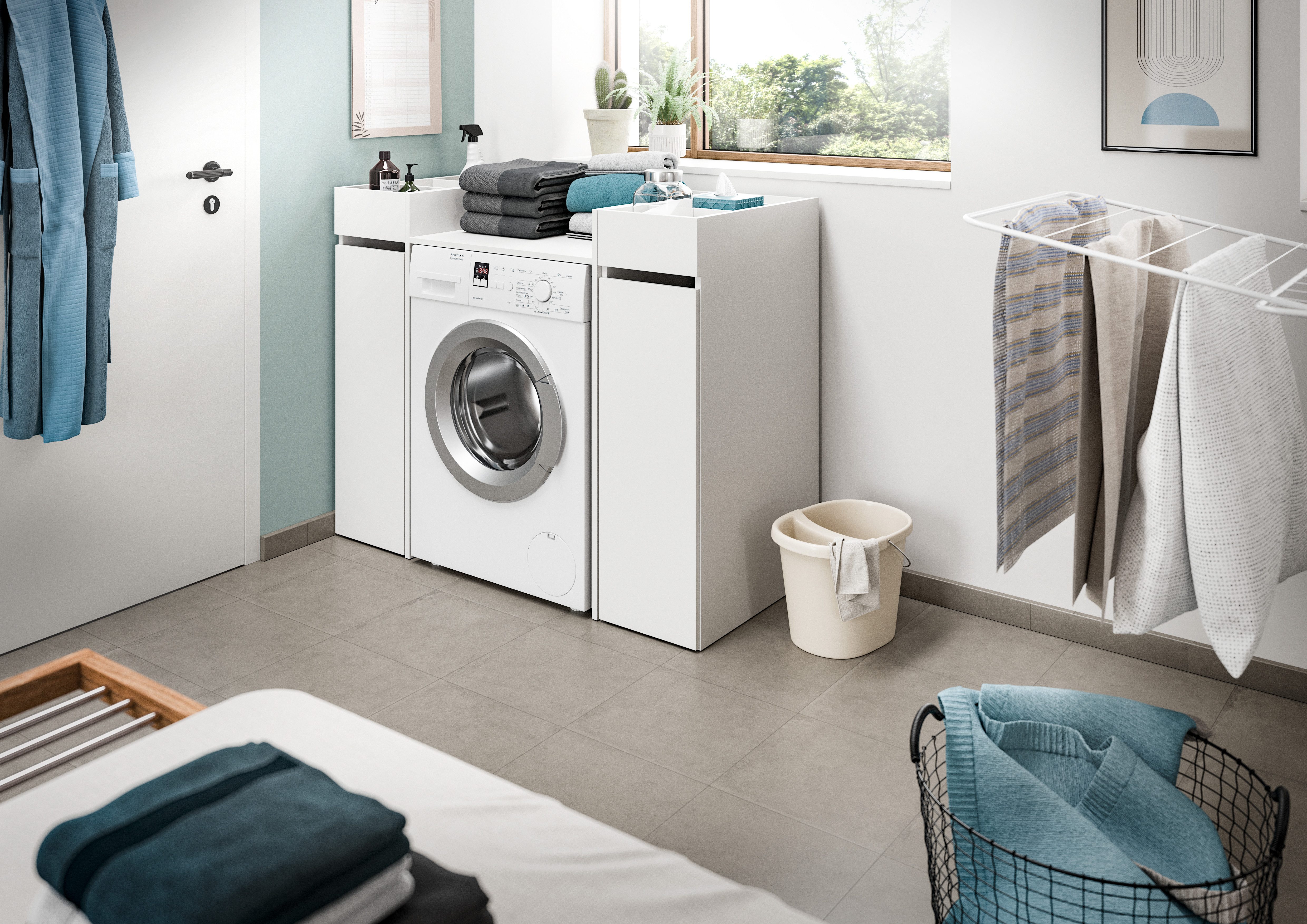 welltime Badmeubelset Falas, 3-delig, bestaande uit: 2x badkamerrek & wasmachine ombouwkast Combinatie, set, badcombinatie, badkamer, organizer, rollenkast, ombouwkast (3 stuks)