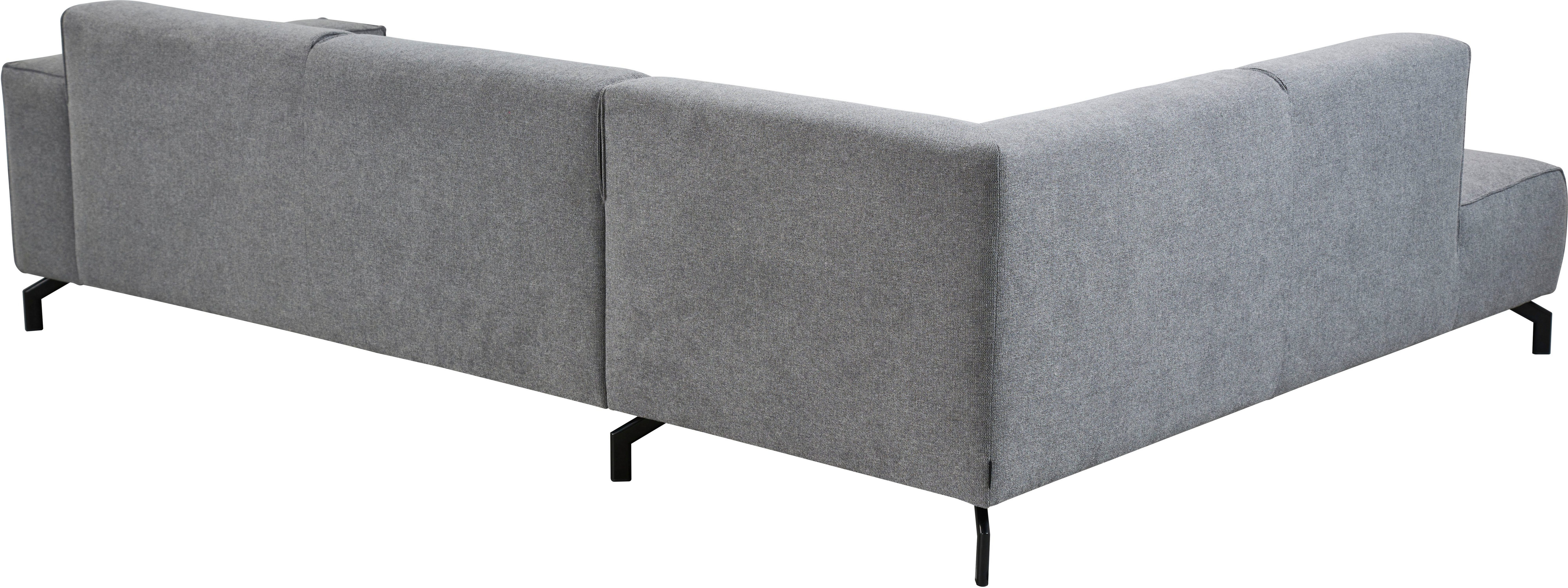 Places of Style Hoekbank Lorcan, breedte 275 cm, zacht zitgevoel met zwarte metalen poten, lederlook en zachte structuurstof
