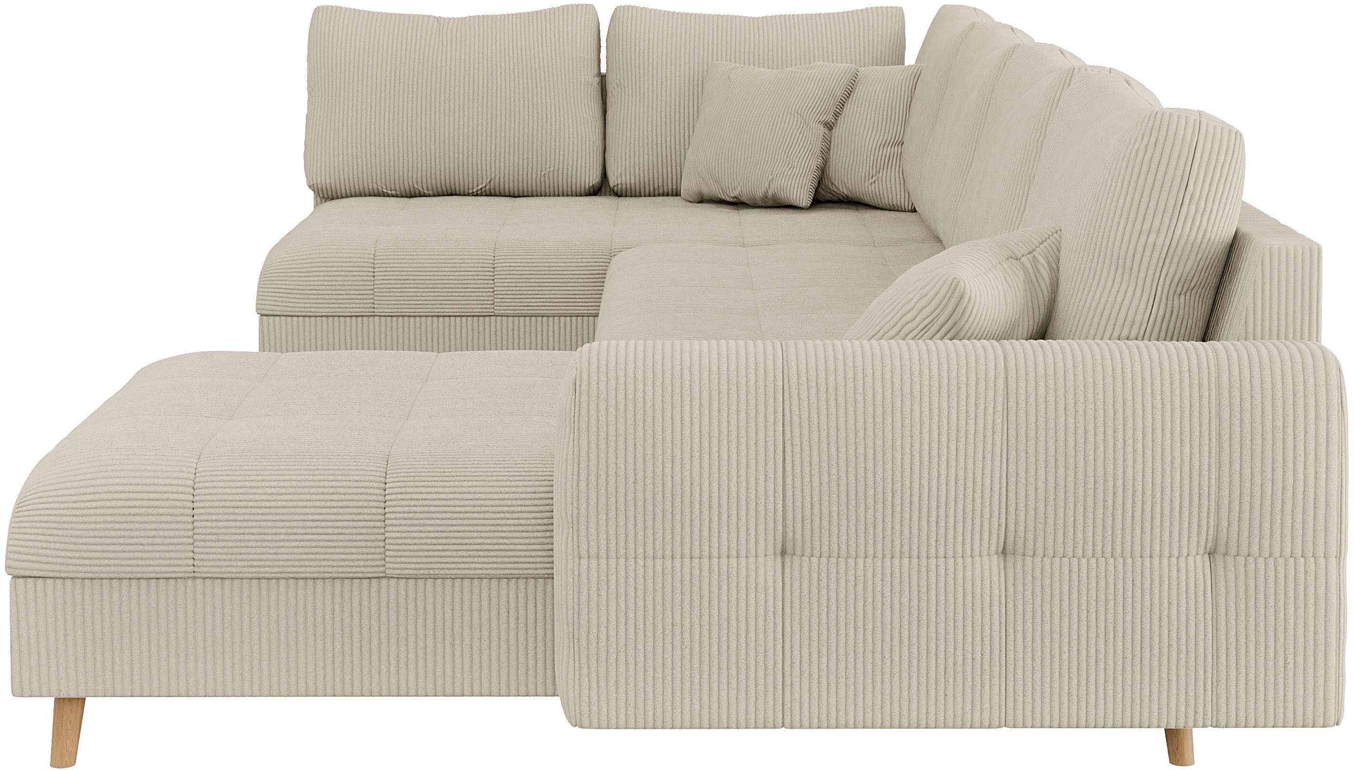 Home affaire Zithoek CHARRE U-vorm met ottomane, afmetingen B/D/H: 310/161/81 cm fijne stiksels, losse rug- en sierkussens, ook in cord en bouclé