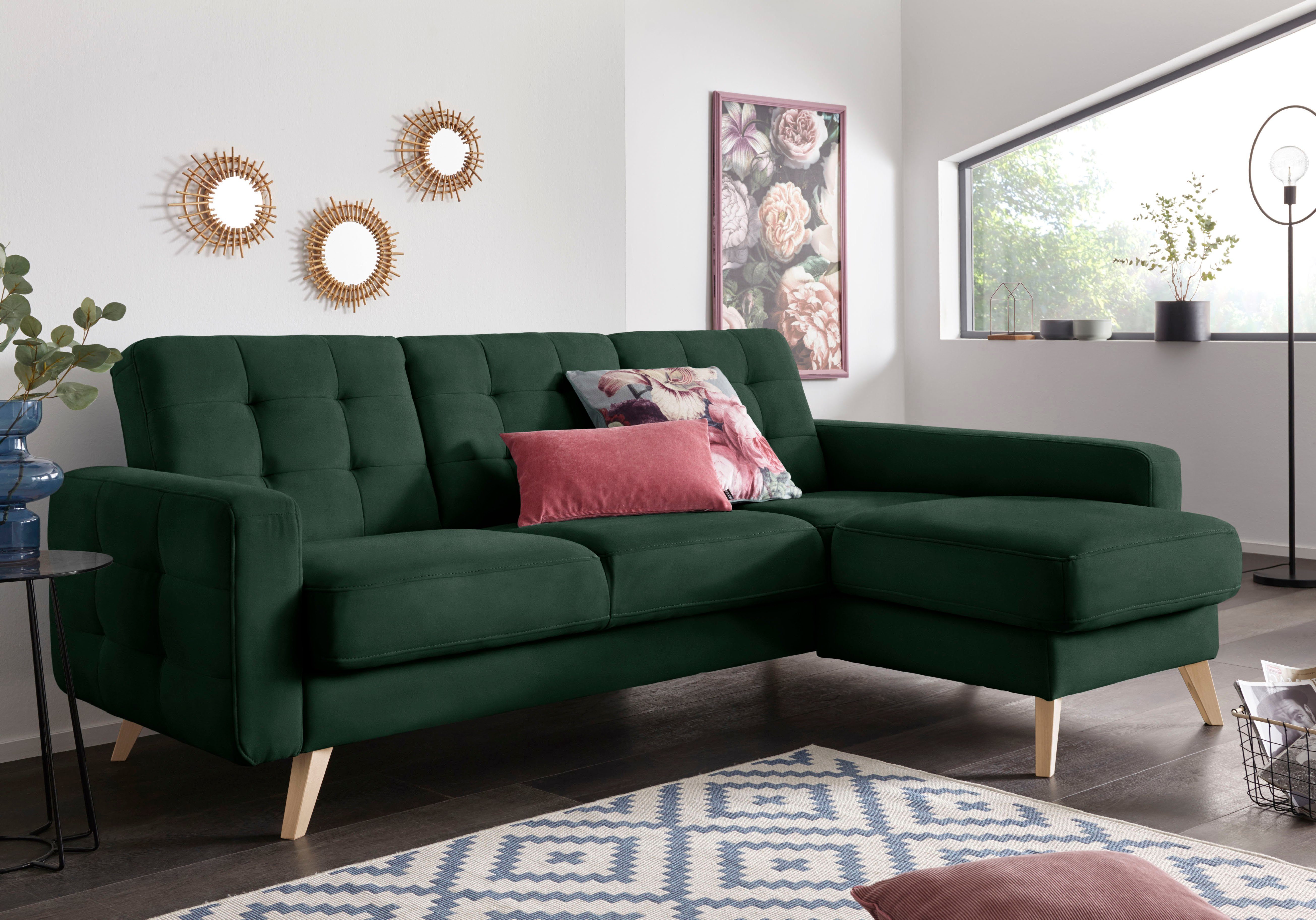 exxpo - sofa fashion Hoekbank Nappa, compact en comfortabel, handig, tijdloos design, L-vorm groen, hoekbanken, Récamier rechts