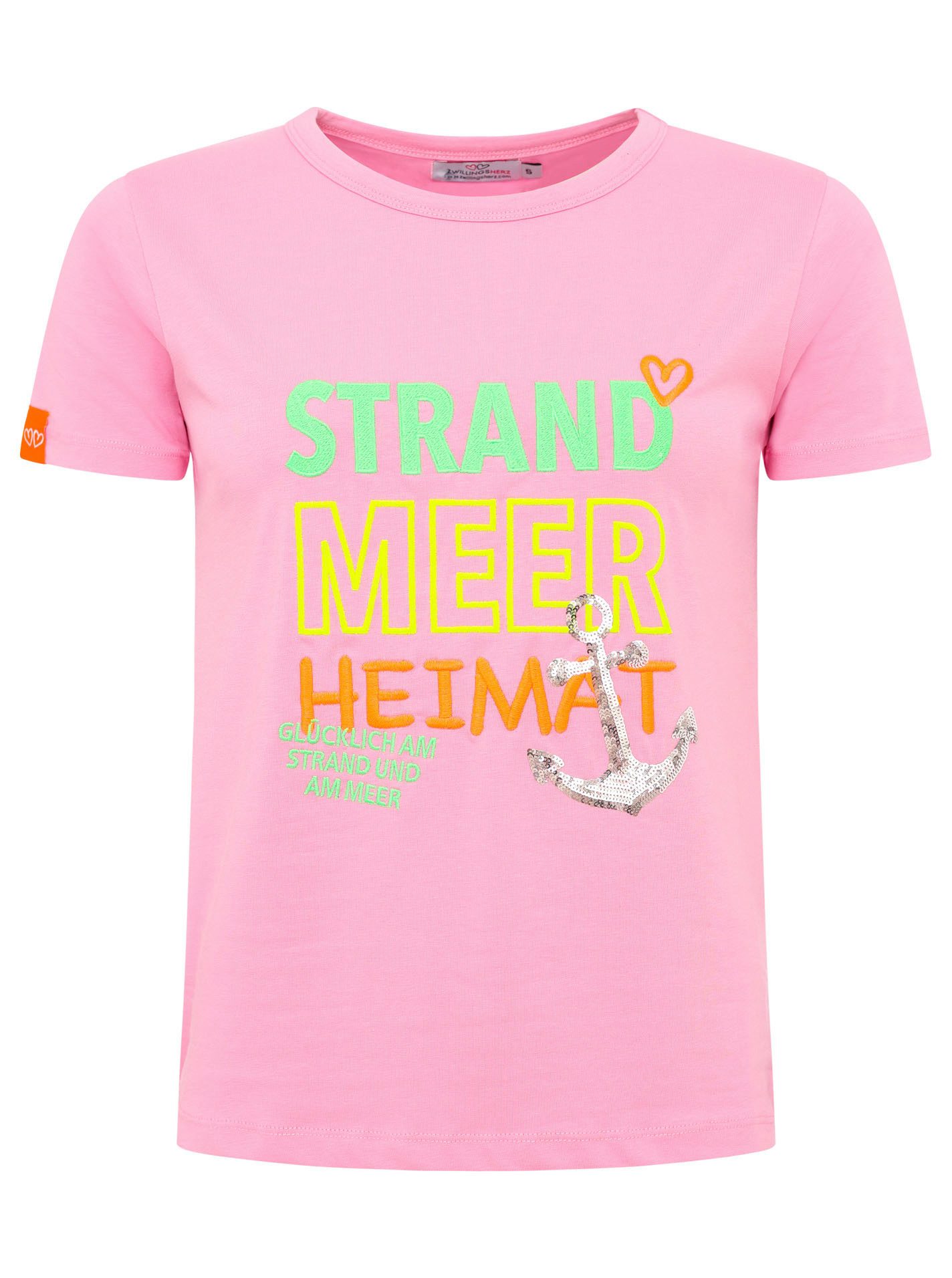 Zwillingsherz T-shirt Strand Zee Thuis met maritieme borduursels en pailletten anker