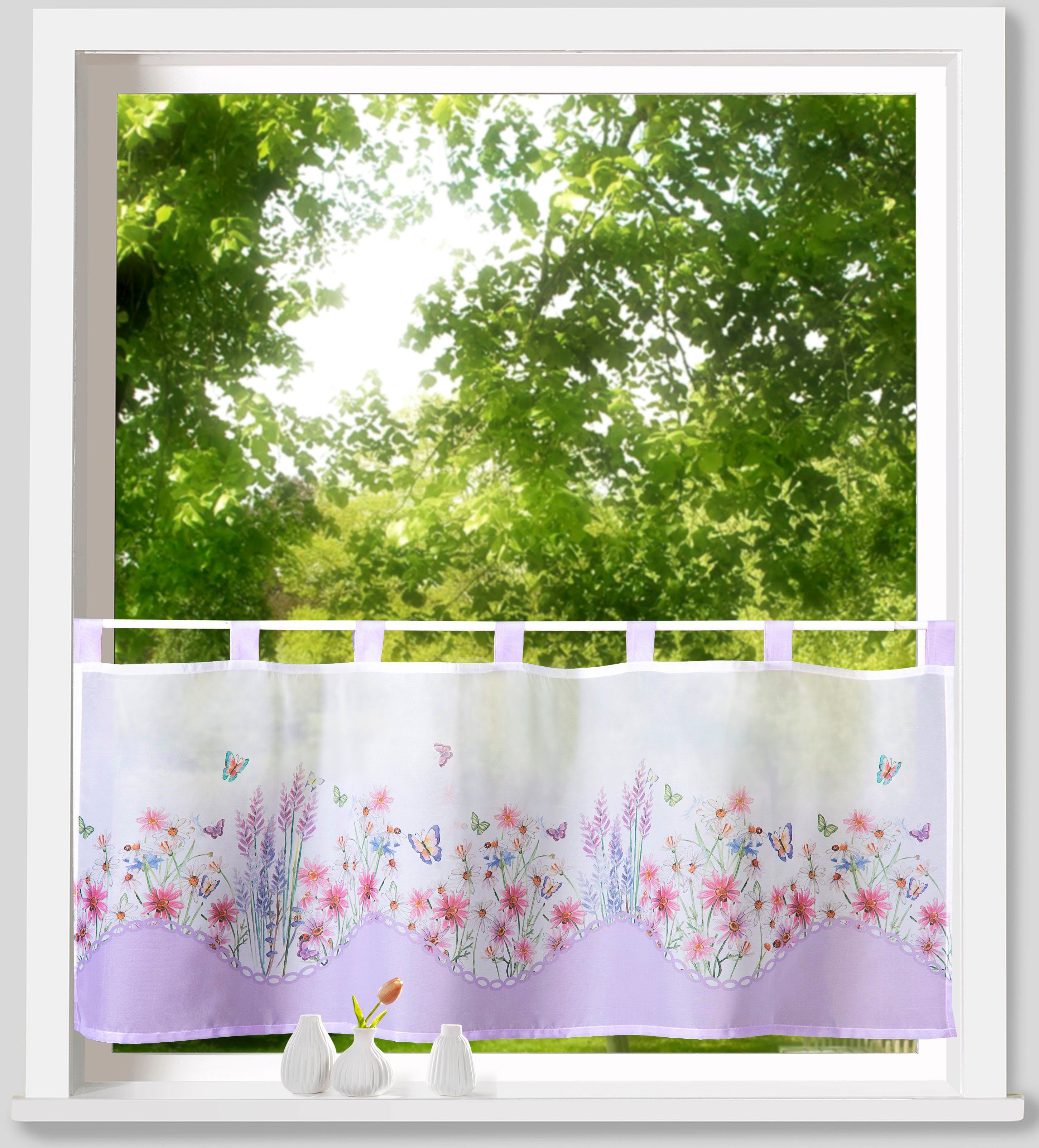 Weckbrodt Valletje Leonie Bistro, voile, bedrukt, bloemig, HxB 45x120cm, gordijn, store (1 stuk)