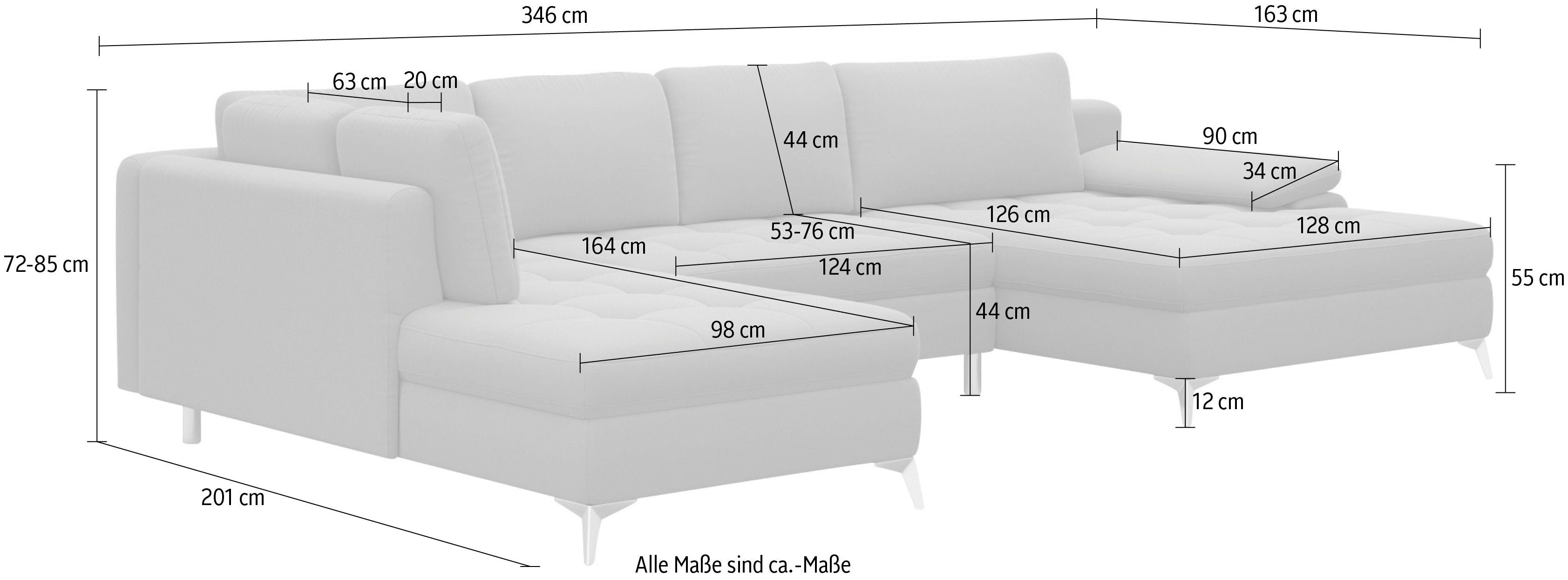 sit&more Zithoek Latigo U-vorm met mega-récamier, naar keuze met slaapfunctie en bedkist