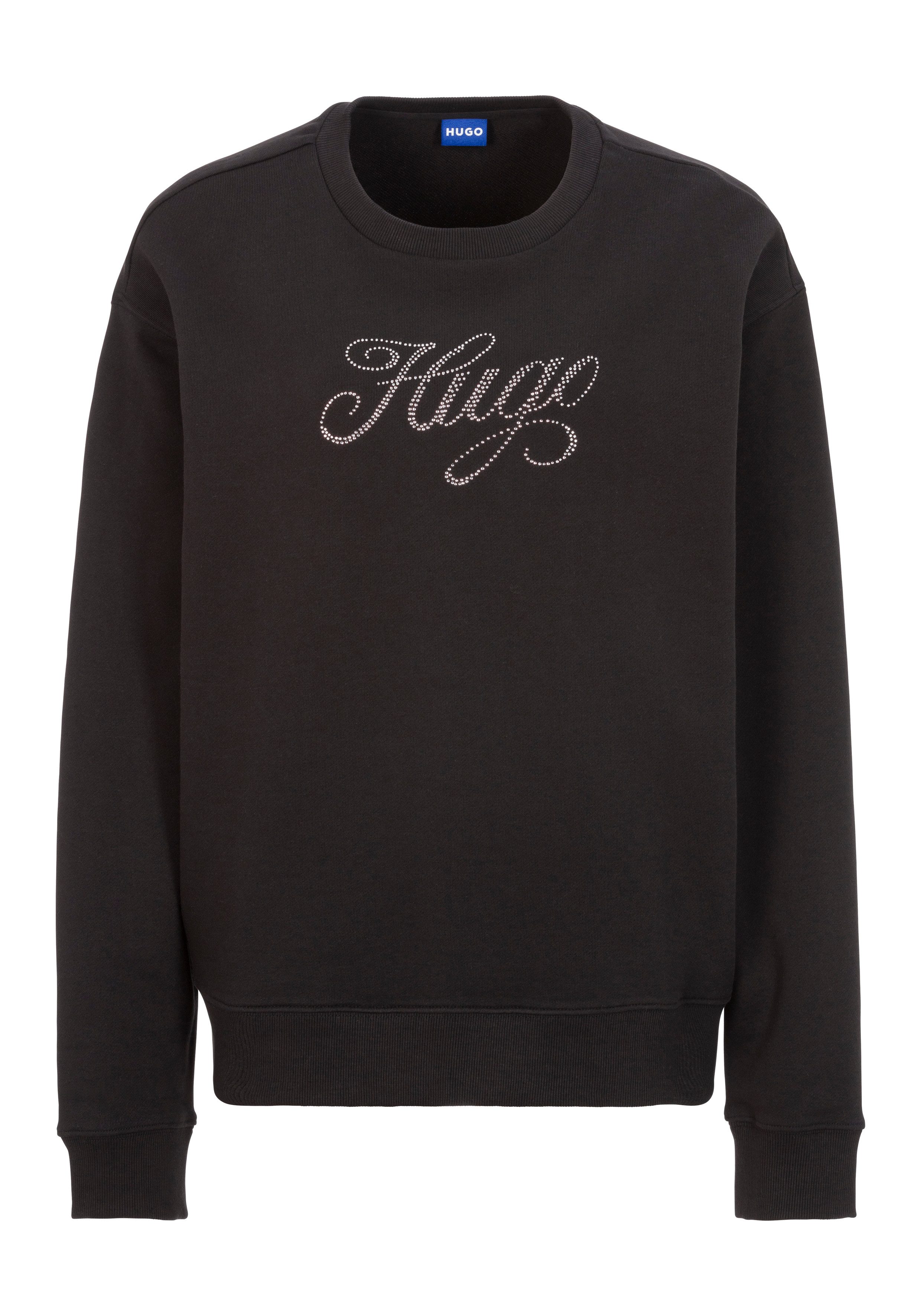 HUGO Blue Sweatshirt Oversized crew met bloemenprint op de achterkant, straß logo print