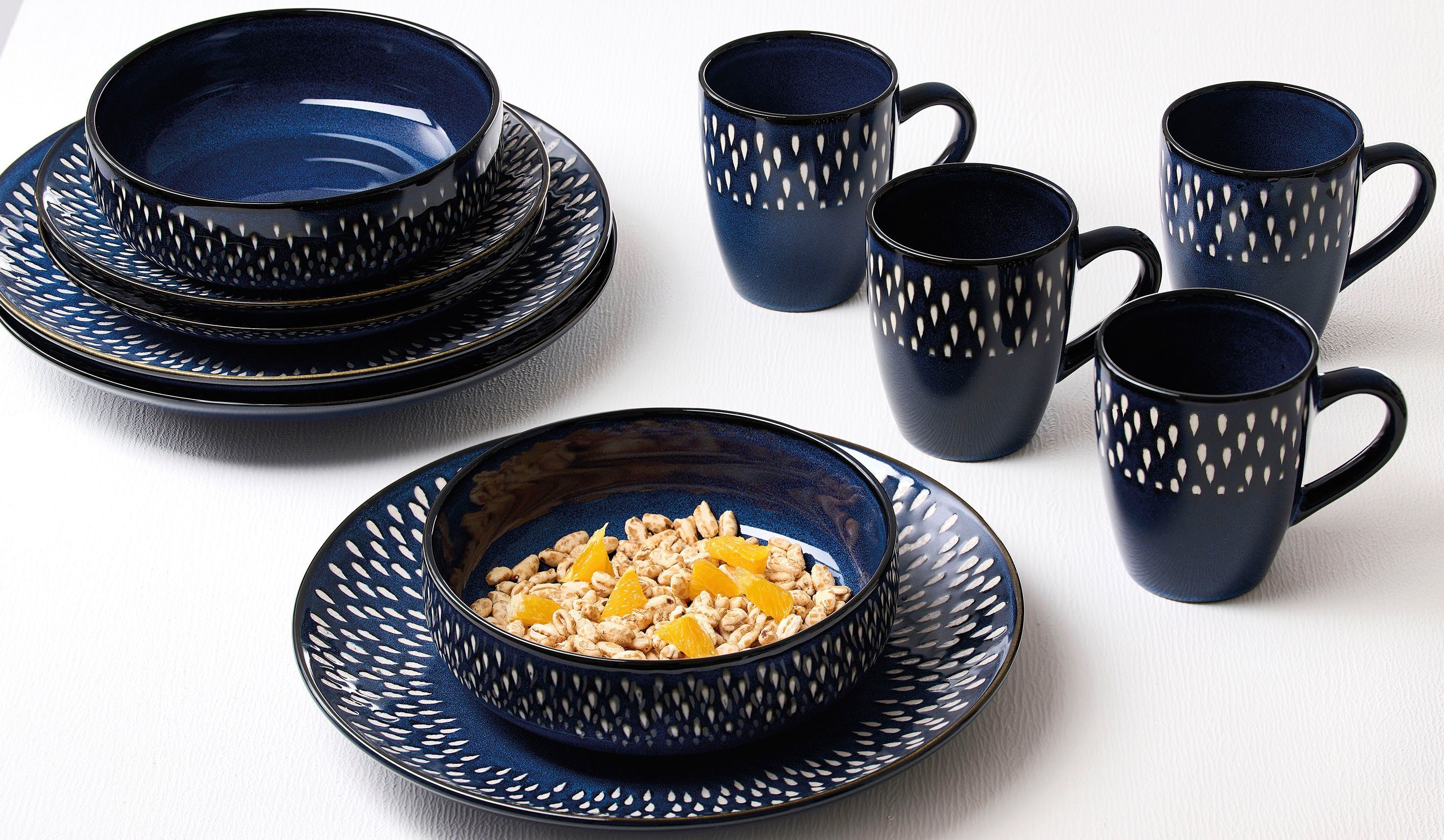 Ritzenhoff & Breker Combi-servies Lagune Servies, reactieve glazuur, elk stuk is uniek (set, 16-delig) serviezen blauw