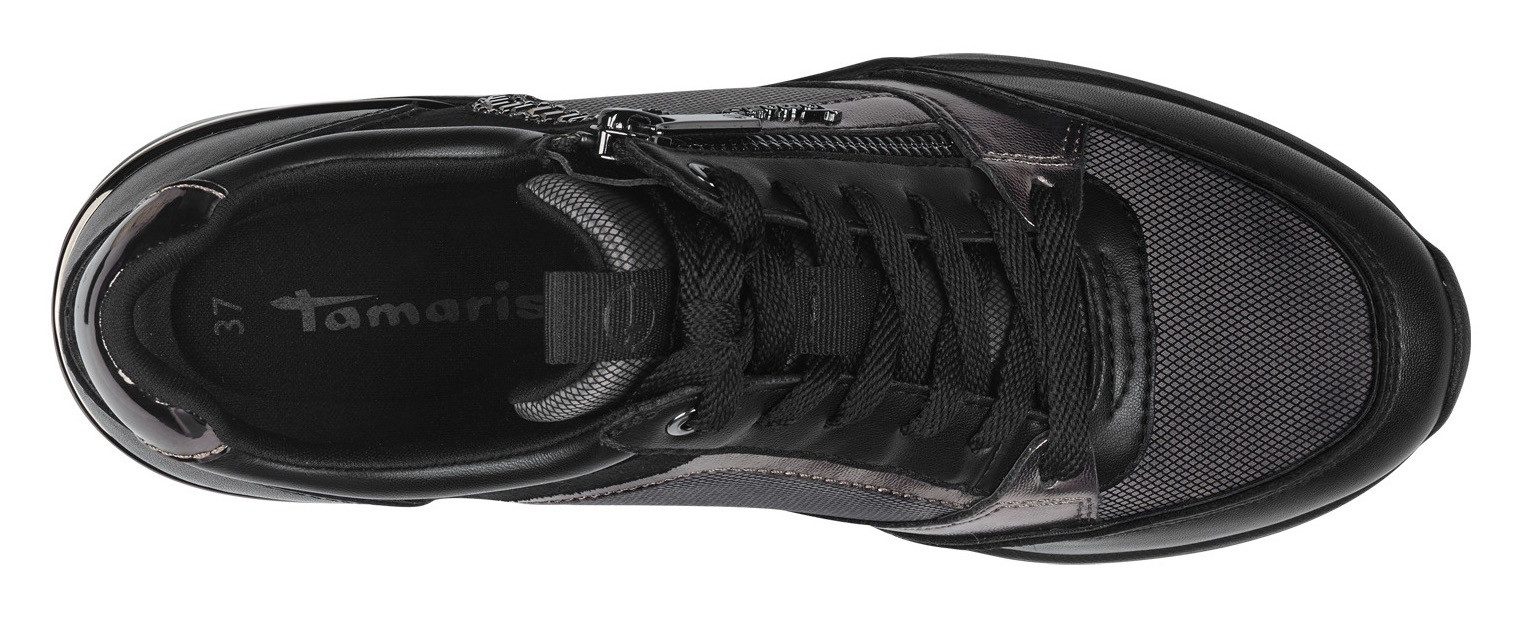 Tamaris Sneakers met sleehak vrijetijdsschoen, lage schoen, veterschoen met sierstenen