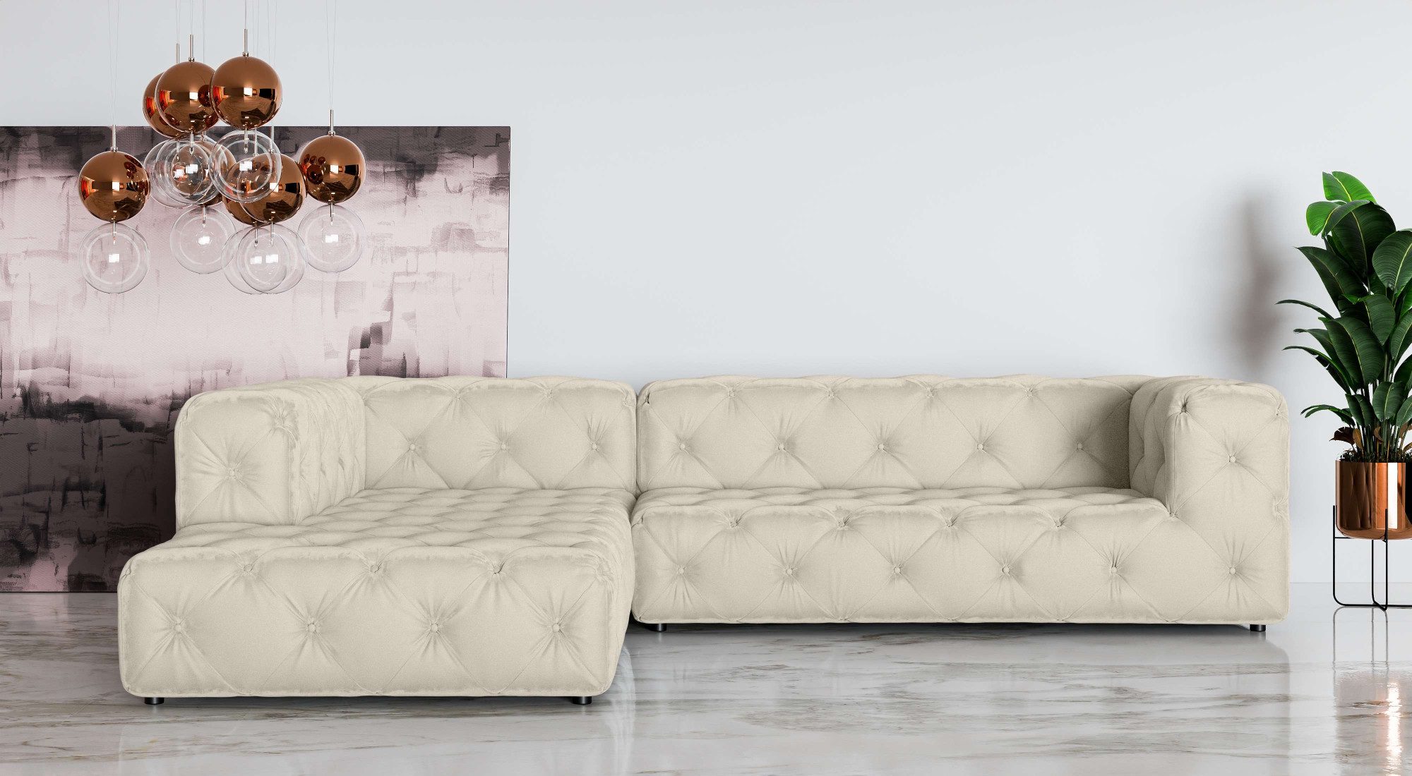 Places of Style Hoekbank FOLLINA L-vorm, met klassieke Chesterfield-knoopstiksels