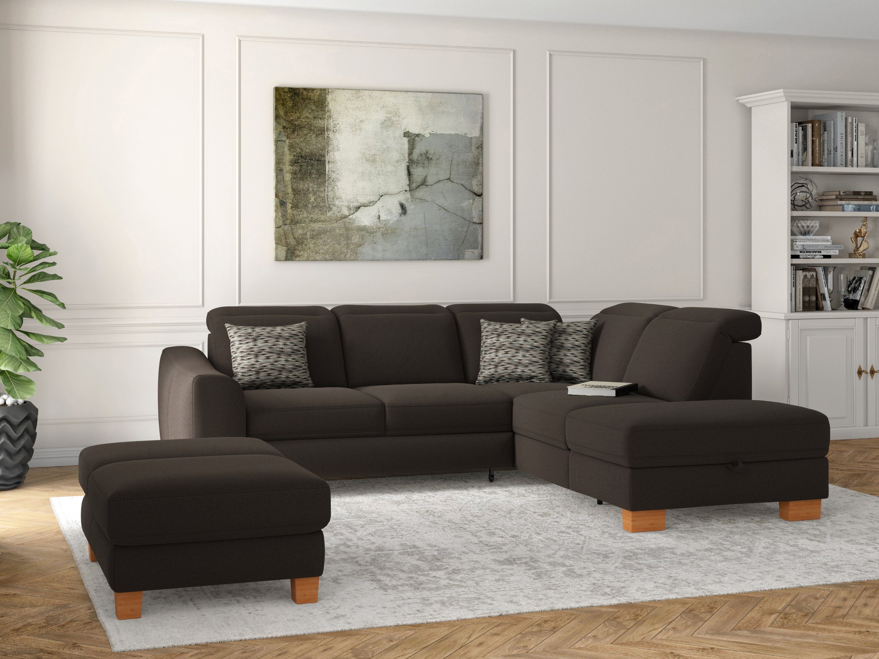 Sit&more Hoekbank Durness met binnenvering en massief houten poten, naar keuze met verstelbare hoofdsteun