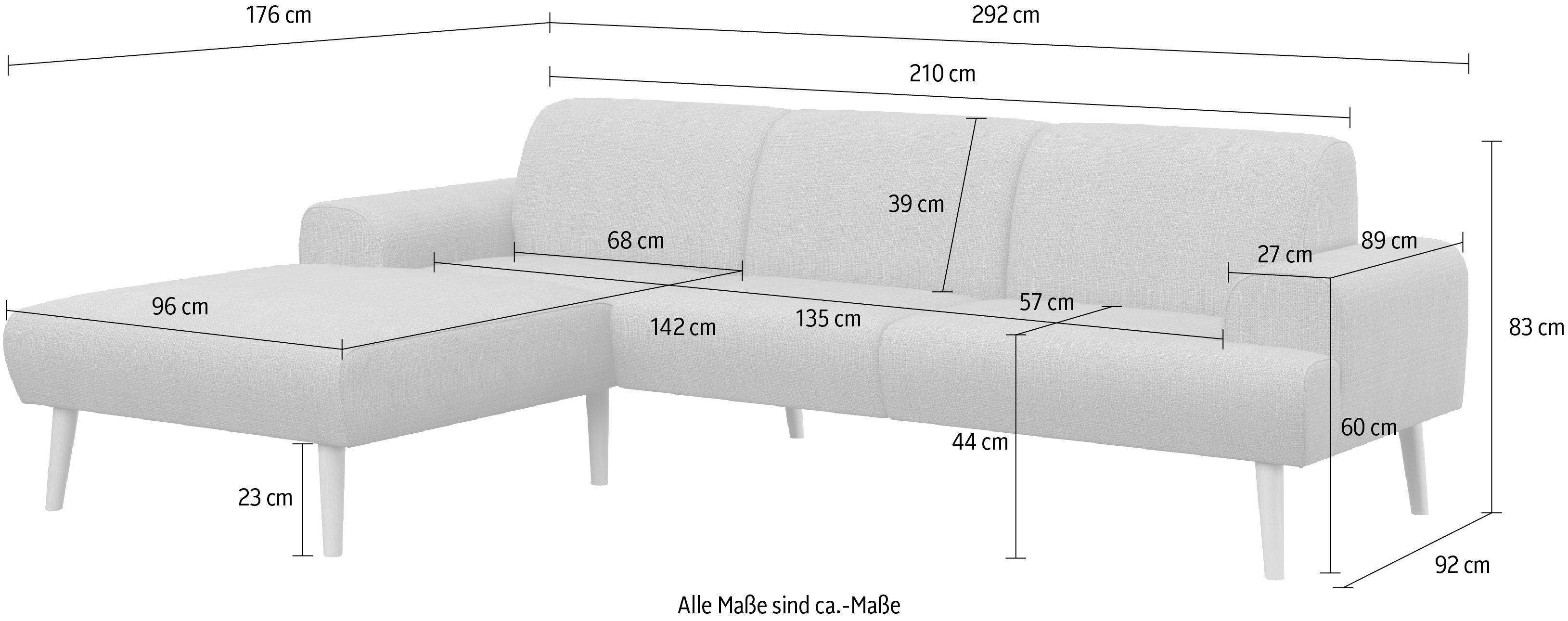 andas Hoekbank Swift L-vorm Binnenveringsinterieur, bxdxh: 292x83x176 cm