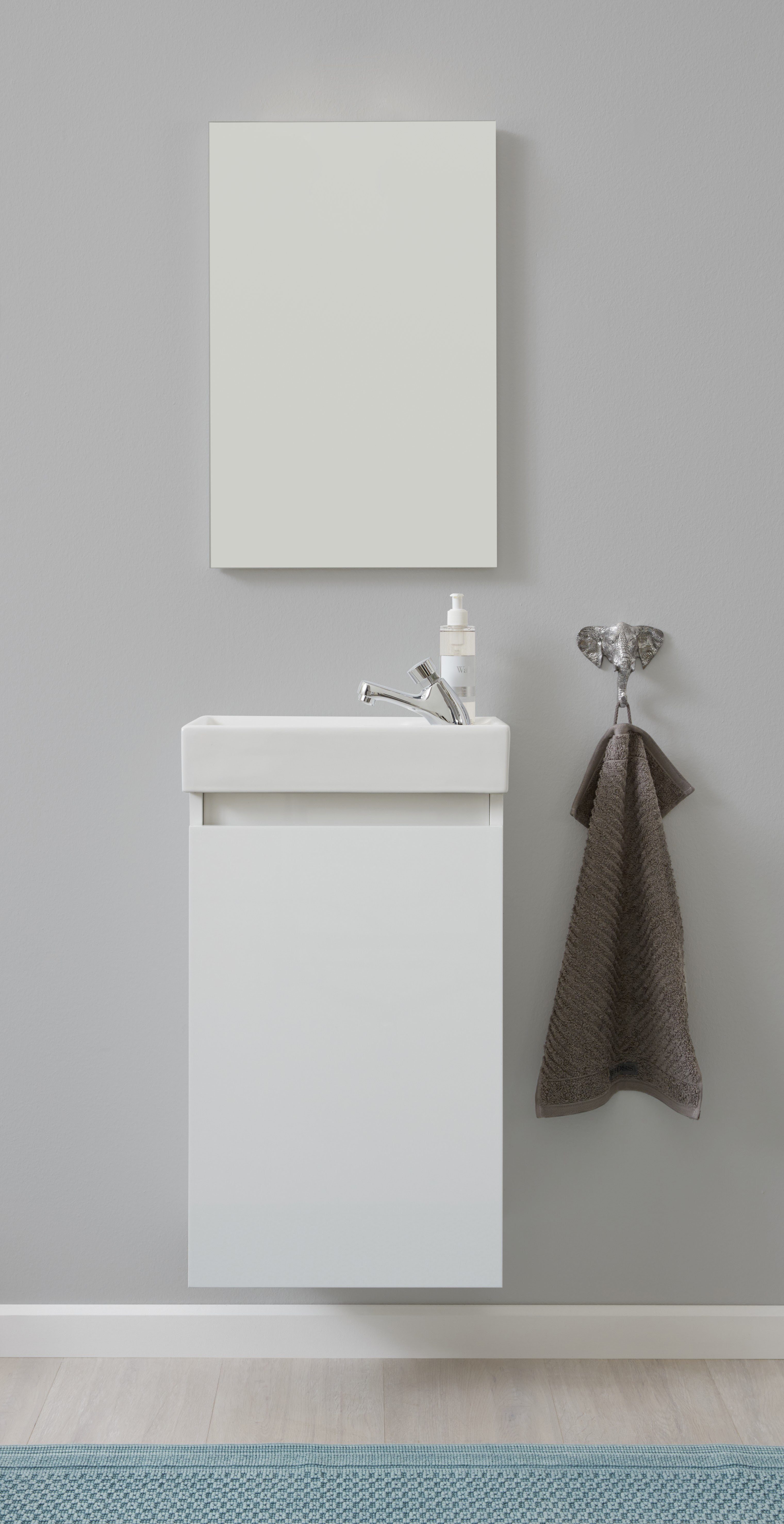 welltime Badkamerserie Oslo 2-delig, badkamerkast gastentoilet wastafelmeubel set Wastafelonderkast met wasbak en spiegel breedte 40 cm, gastenwastafel (complete set, 3 stuks)