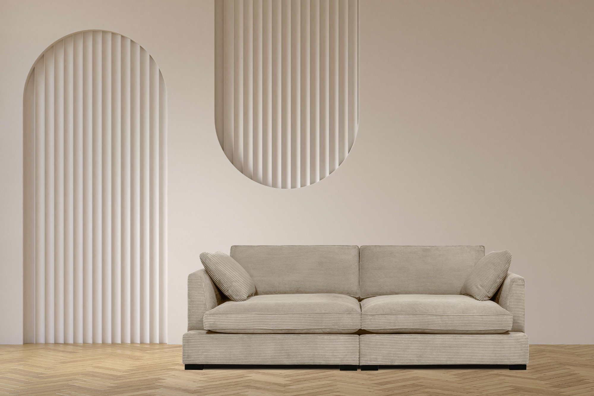 Guido Maria Kretschmer Home&Living 3-zitsbank Annera zacht zitcomfort, met extra diepe zitoppervlakken, vulling met veren beige, 3-zitsbanken