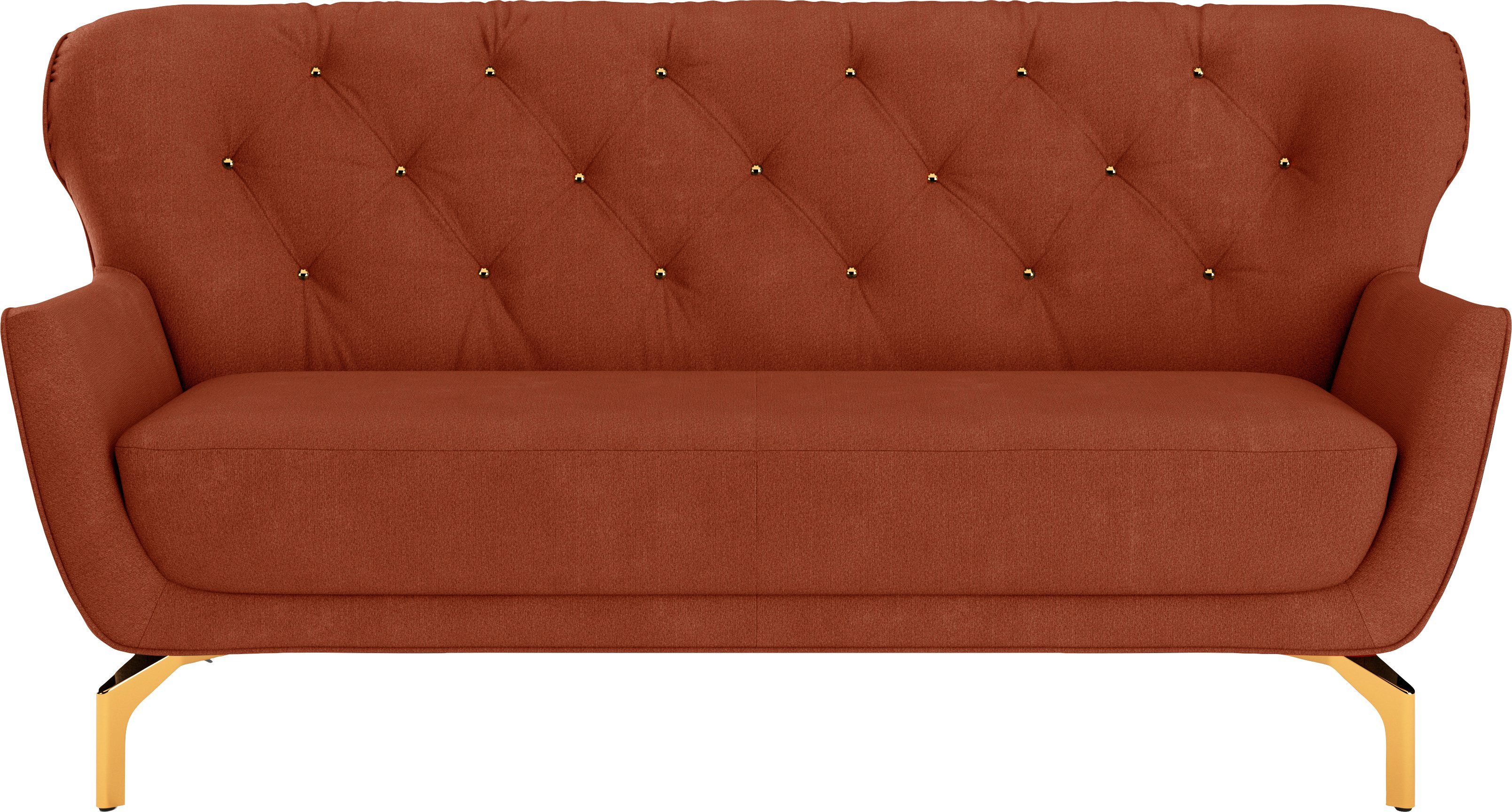 sit&more 3-zitsbank Orient 3 incl. 2 sierkussens met strassteentjes, goudkleurige metalen poten rood, 3-zitsbanken