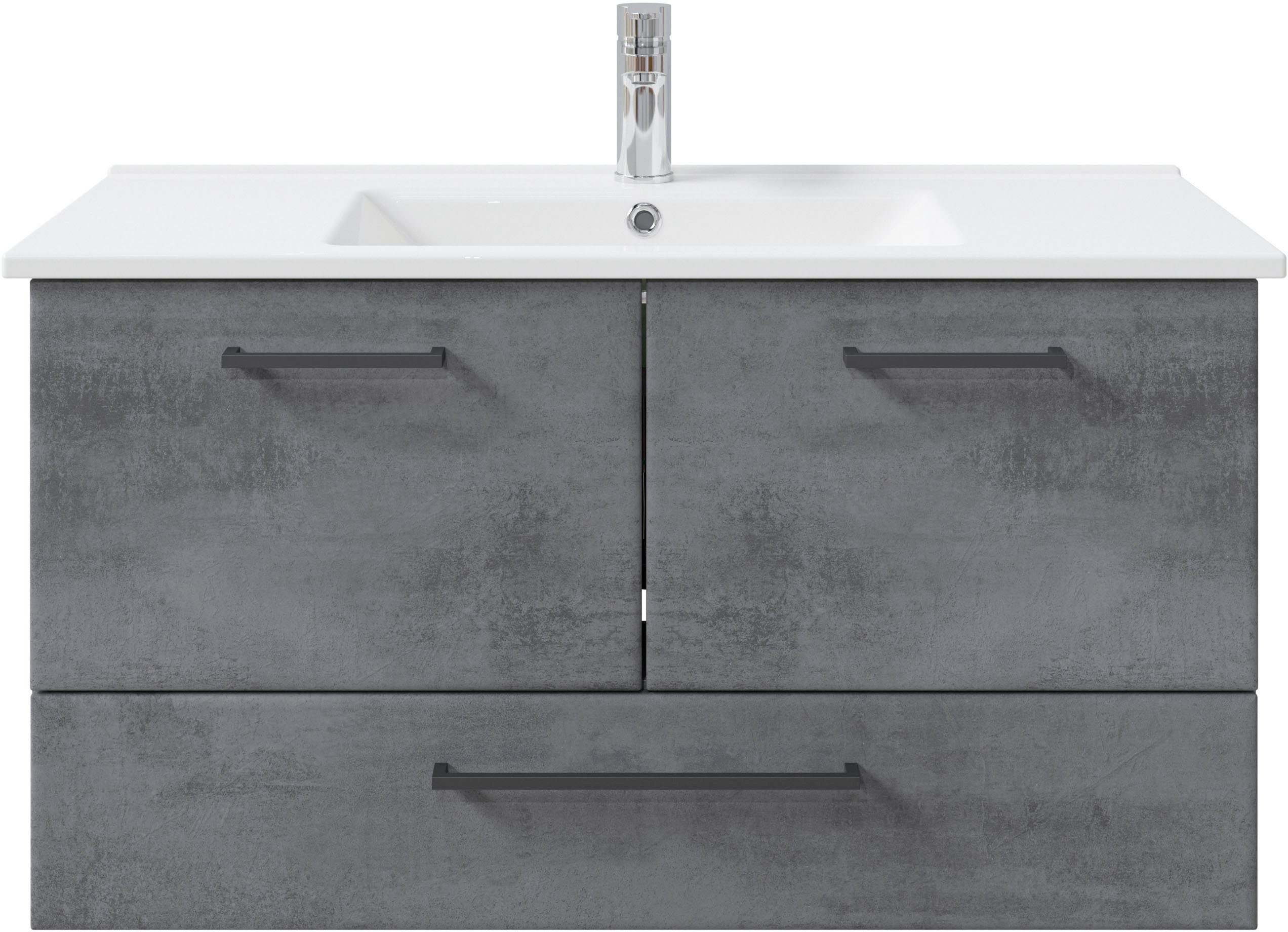 Saphir Badkamerserie Quickset 945 4-delig, keramieken wastafelonderkast met led-spiegelkast (5-delig)