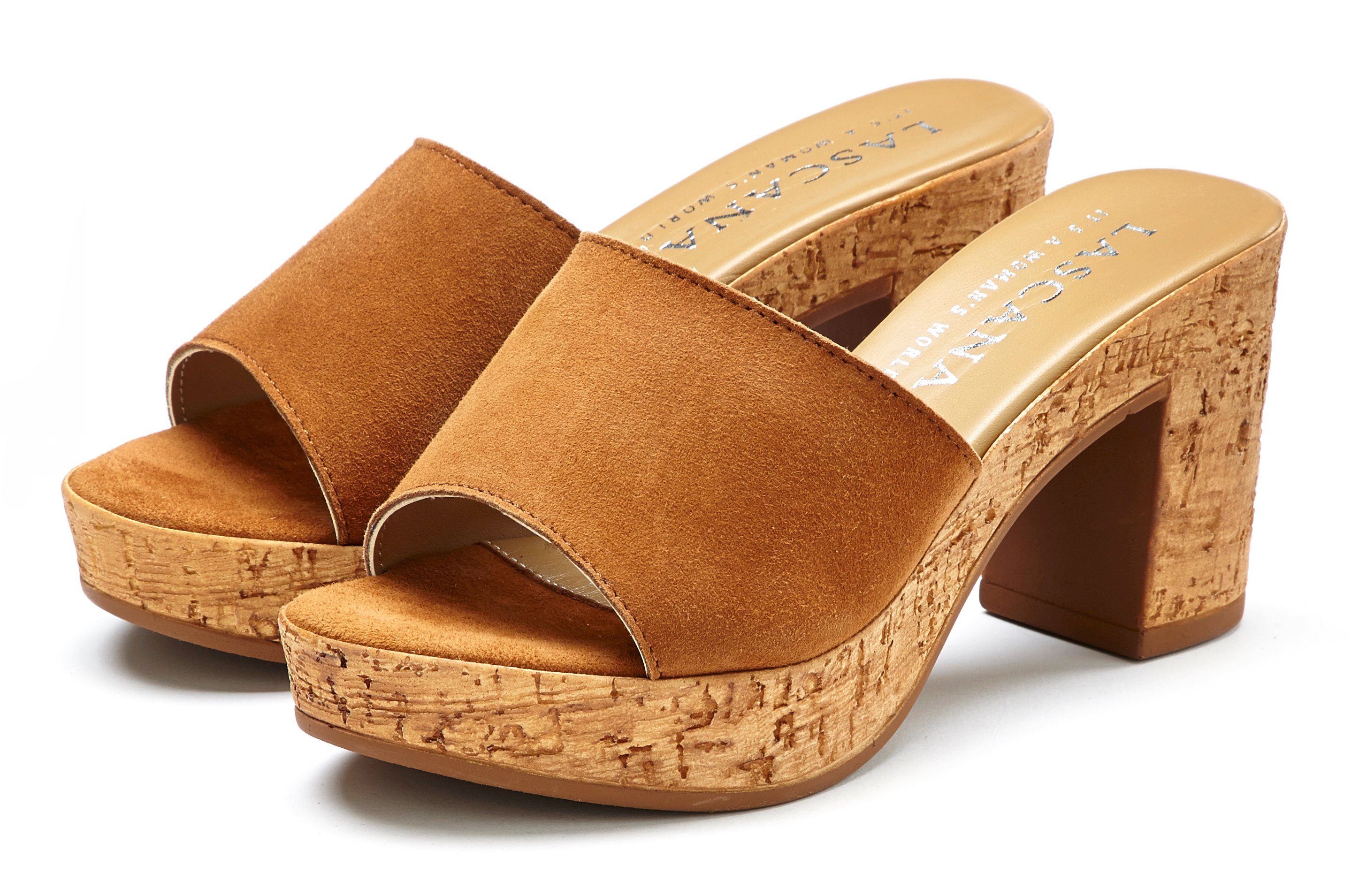 Lascana Slippers van leer met comfortabele blokhak in kurk-look online  verkrijgbaar | OTTO