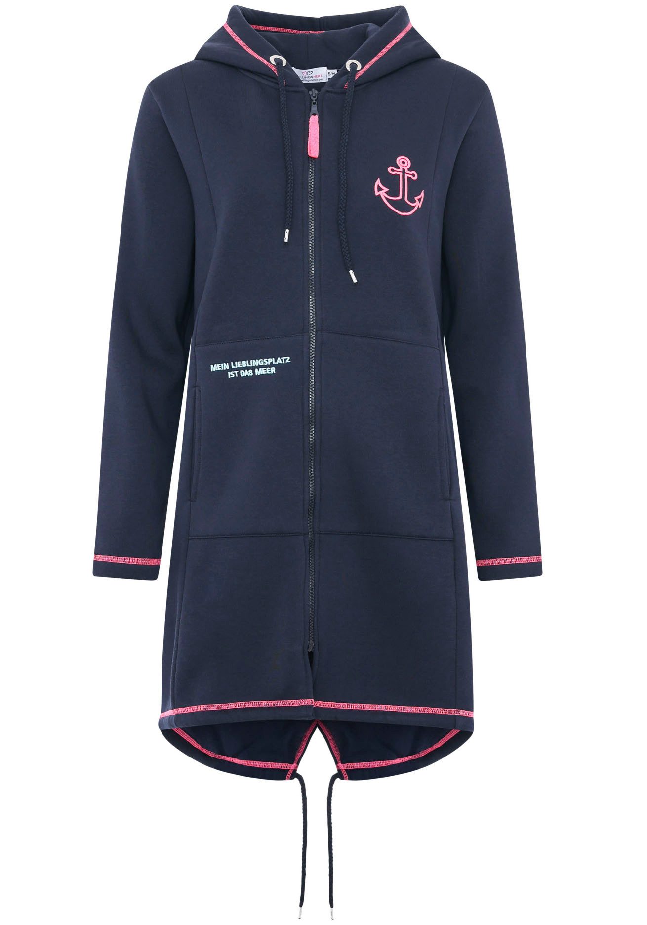 Zwillingsherz Capuchonsweatvest met capuchon, rugprint en kleinere frontprints