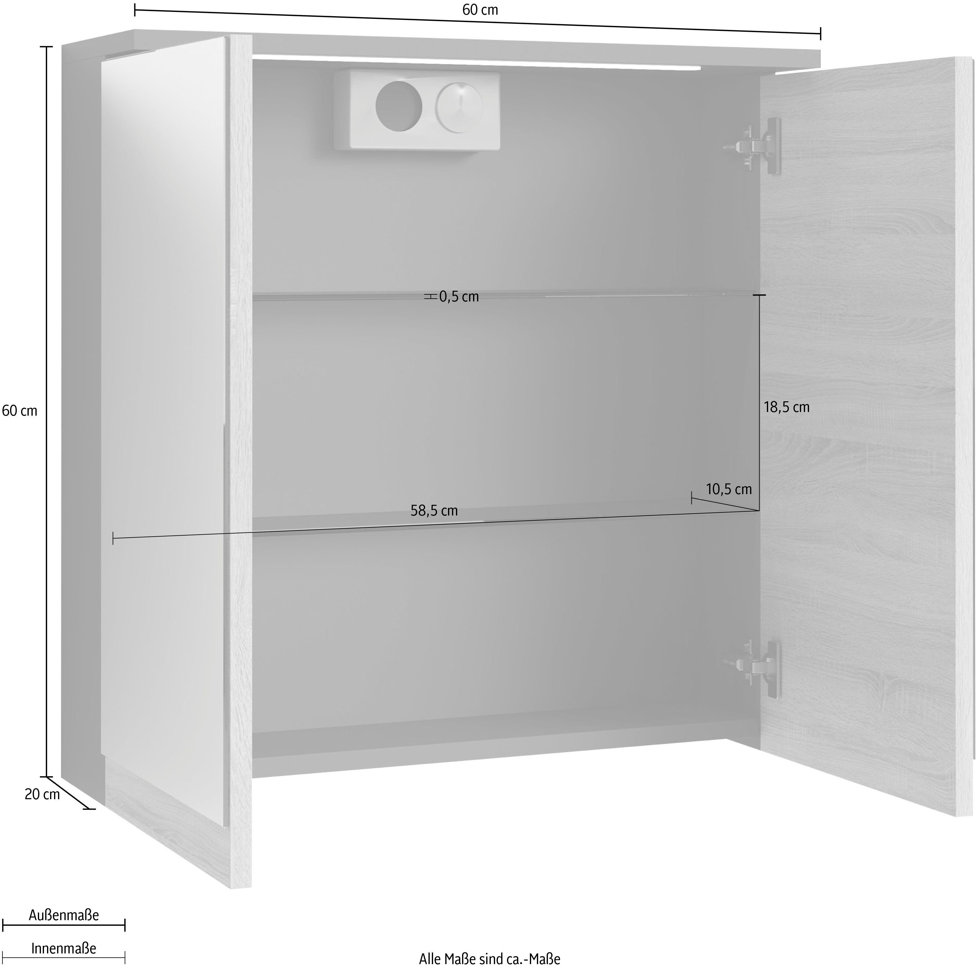 byLIVING Spiegelkast Marino Breedte 60 cm, met soft-closefunctie deuren, inclusief ledverlichting