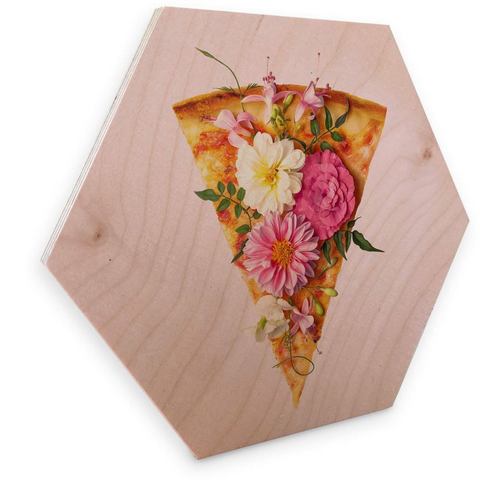 Wall-Art artprint op hout Blumen Pizza Holzbild Küche