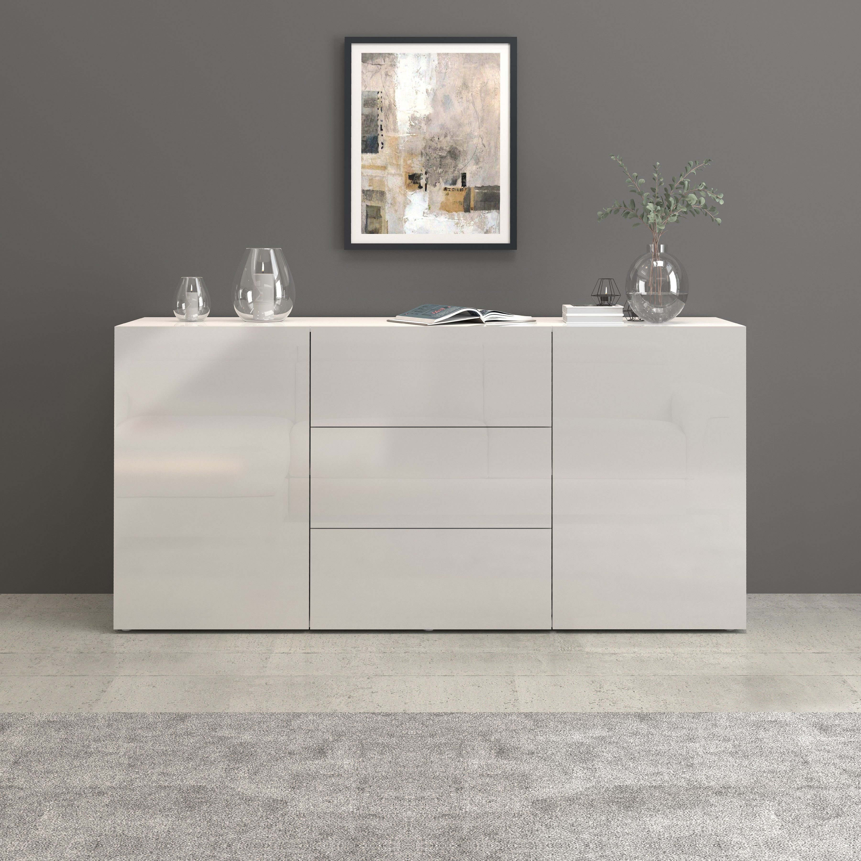 INOSIGN Dressoir Egypt, Ladekast, Kast, Buffet, greeploos 2 deuren, 3 lades, volledig hoogglans gelakt breedte 160