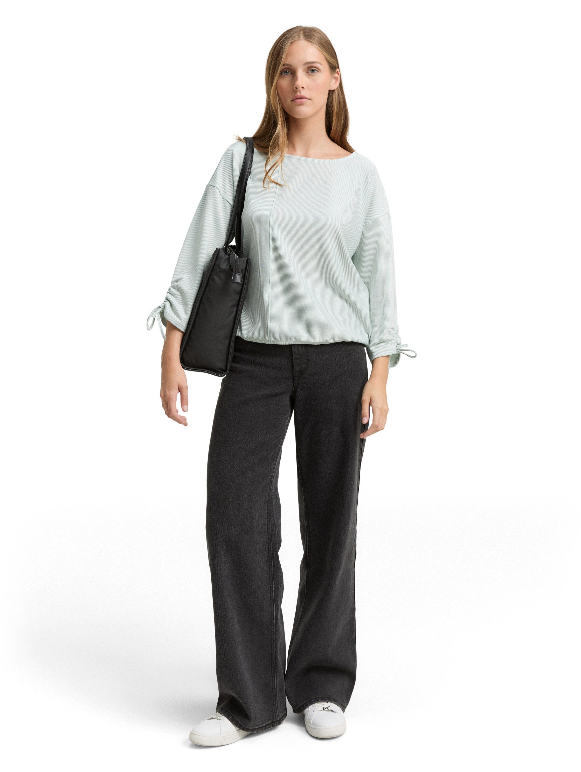 Tom Tailor Denim Shirt met 3/4 mouwen in fijne rib-look