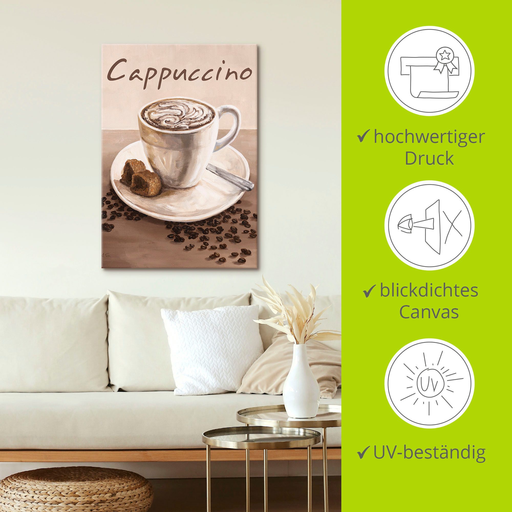 Artland Artprint Cappuccino - koffie als artprint op linnen, poster, muursticker in verschillende maten