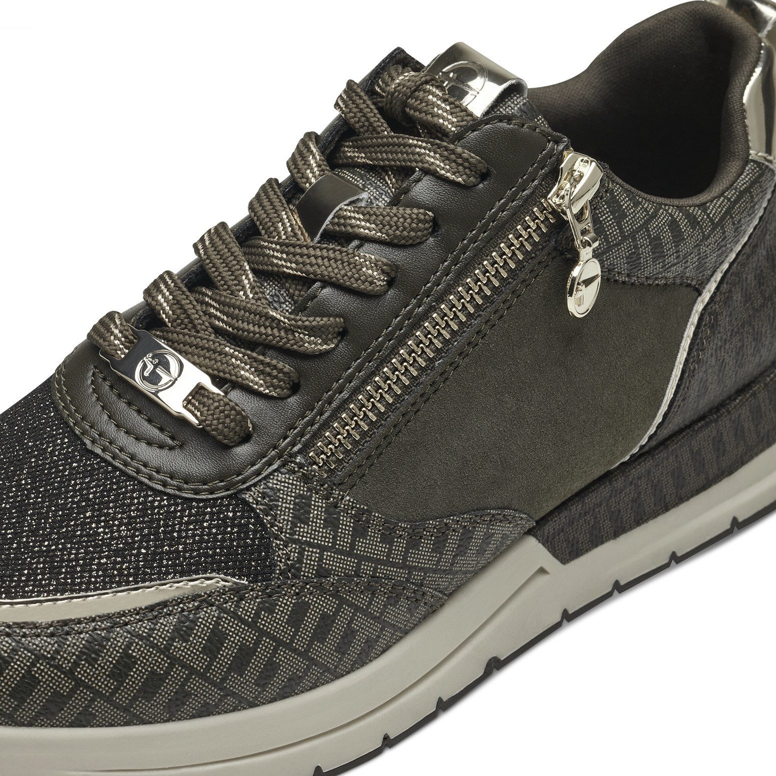 Tamaris Sneakers met sleehak vrijetijdsschoen, lage schoen, veterschoen met trendy metallic-details