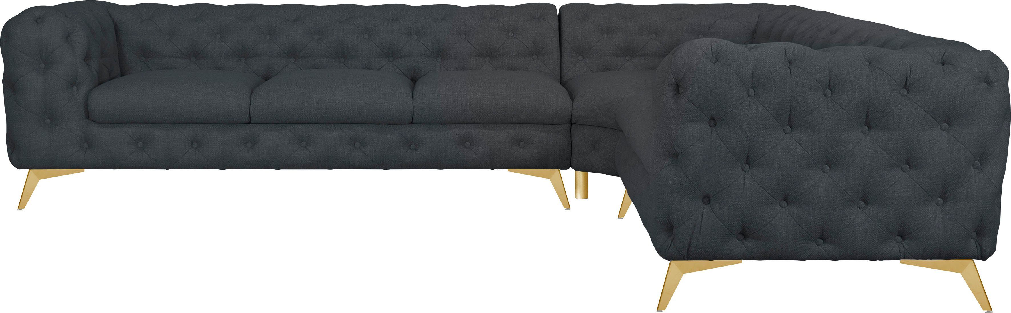 Leonique Chesterfield-bank Glynis L-vorm luxueuze capitonnage, moderne chesterfield look, kleur van de poten ter keuze