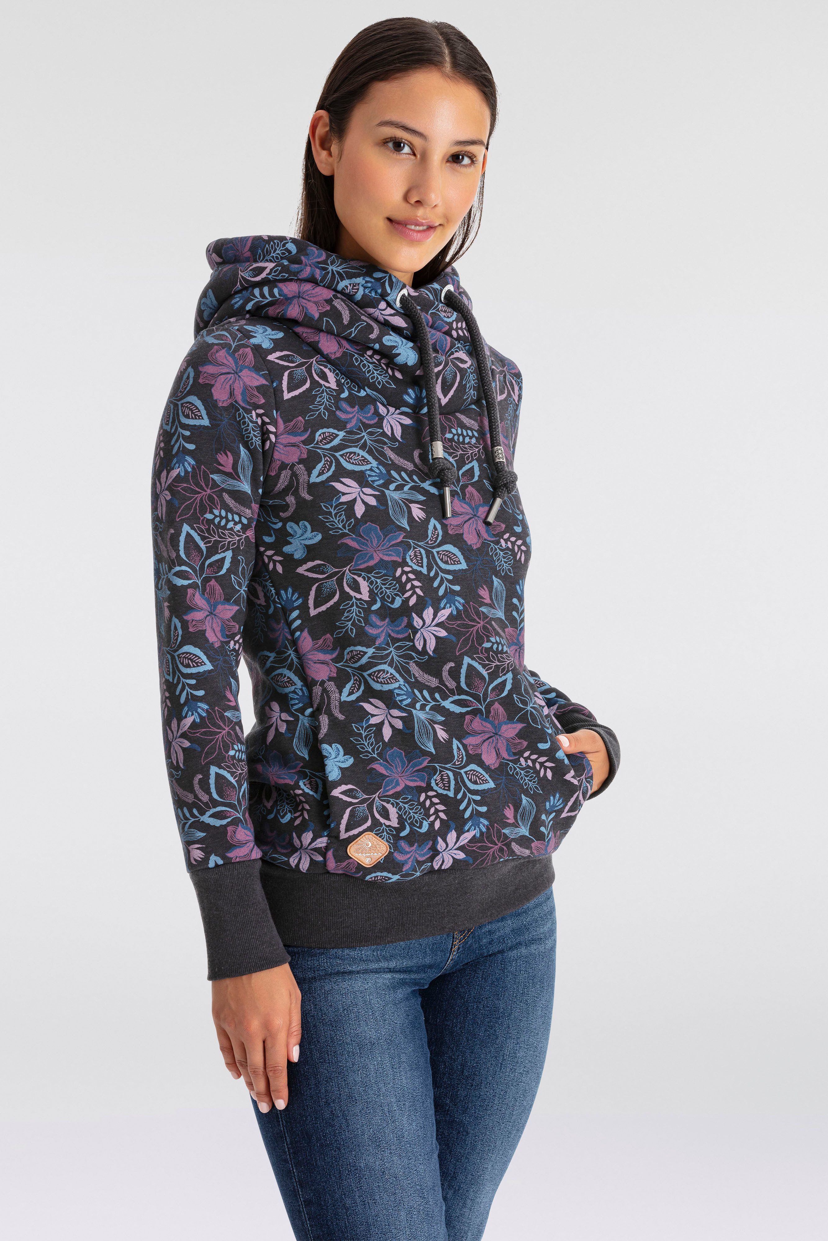 Ragwear Sweater GRIPY FLOWERS O Hoodie met gebloemde print all-over