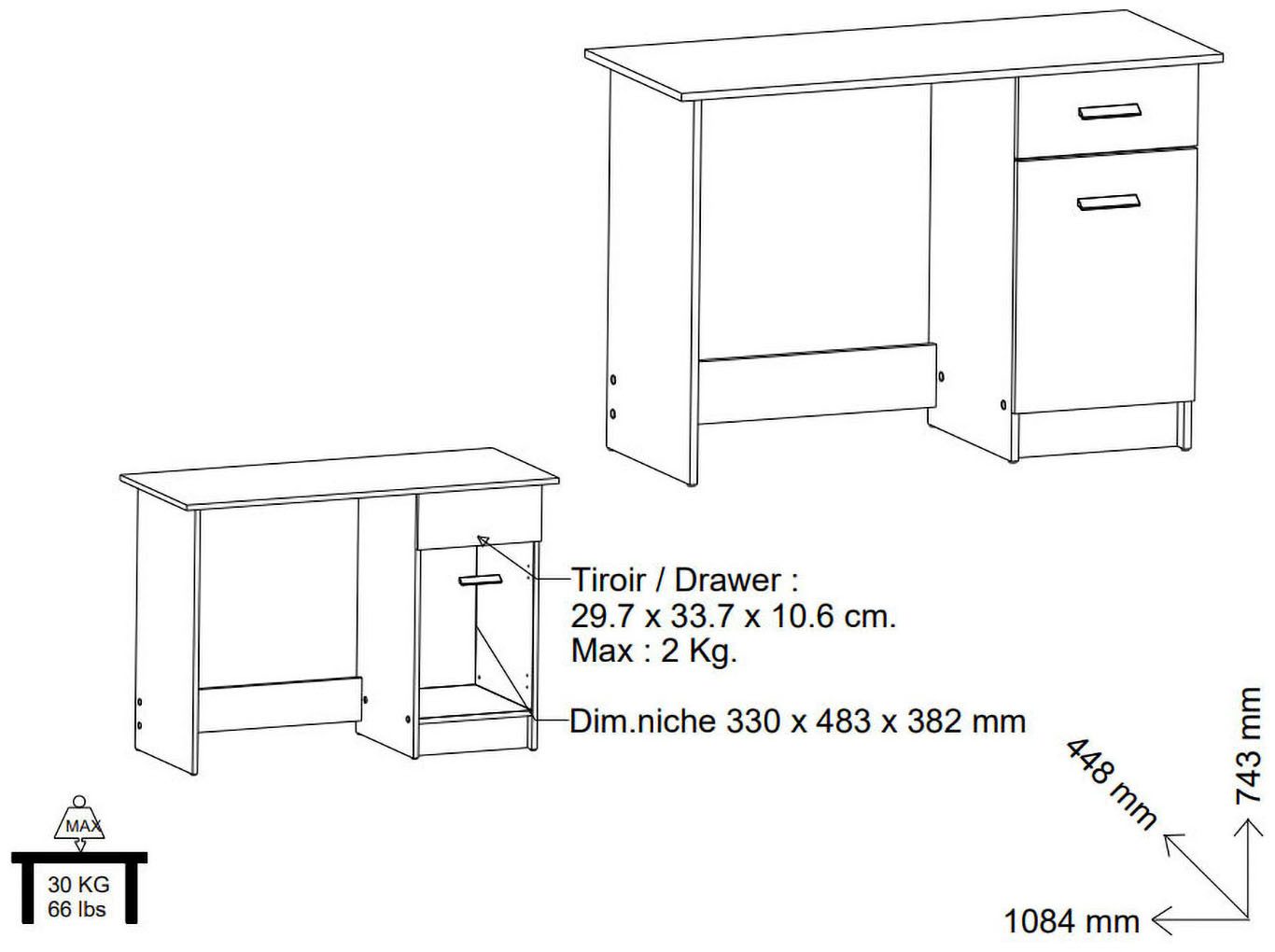 Demeyere GROUP Bureau Osiris Bureau 1-deurs met 1 lade