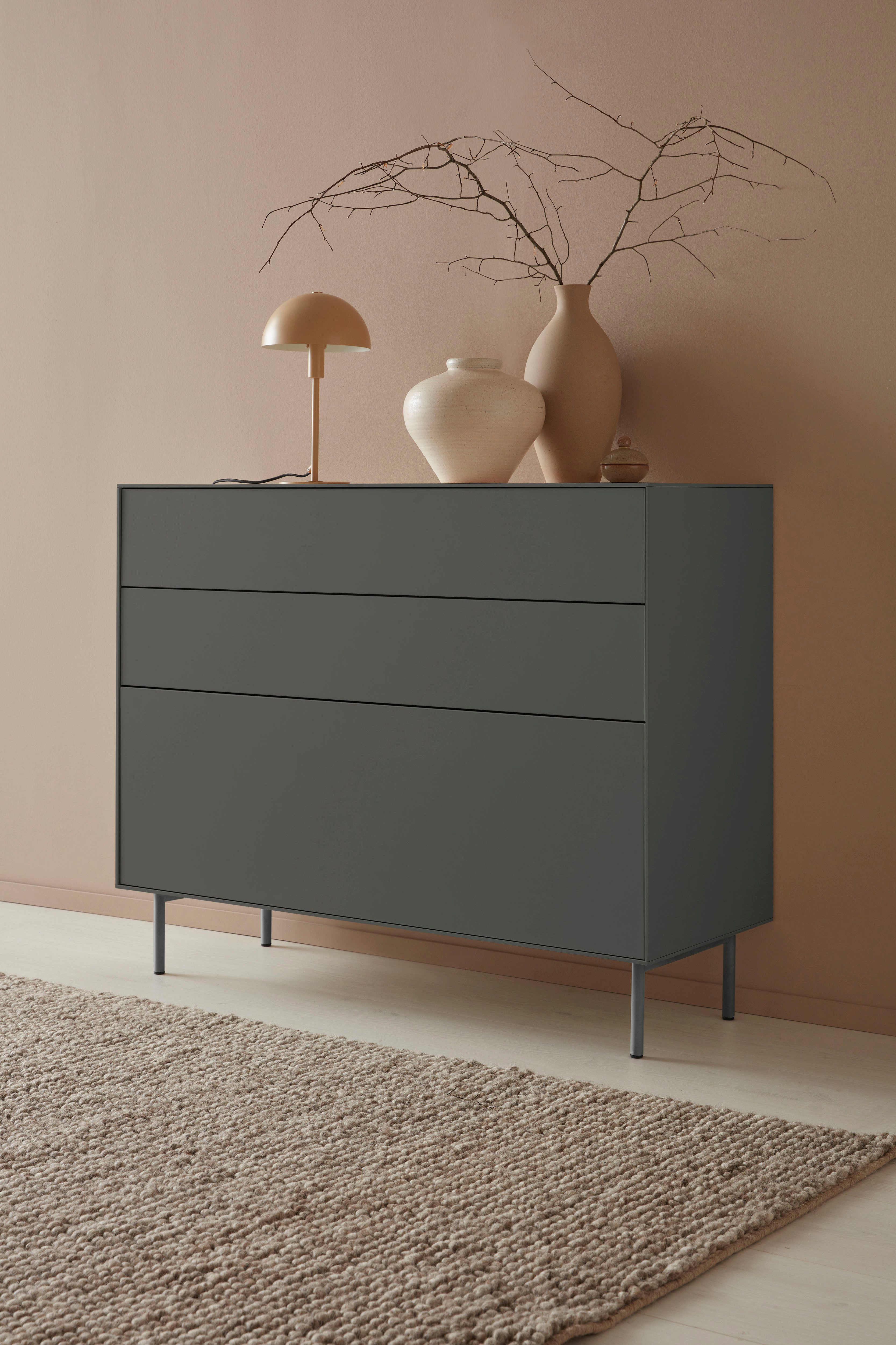 LeGer Home by Lena Gercke Dressoir Essentials Breedte: 112 cm, MDF gelakt, push-to-open-functie dressoirs grijs