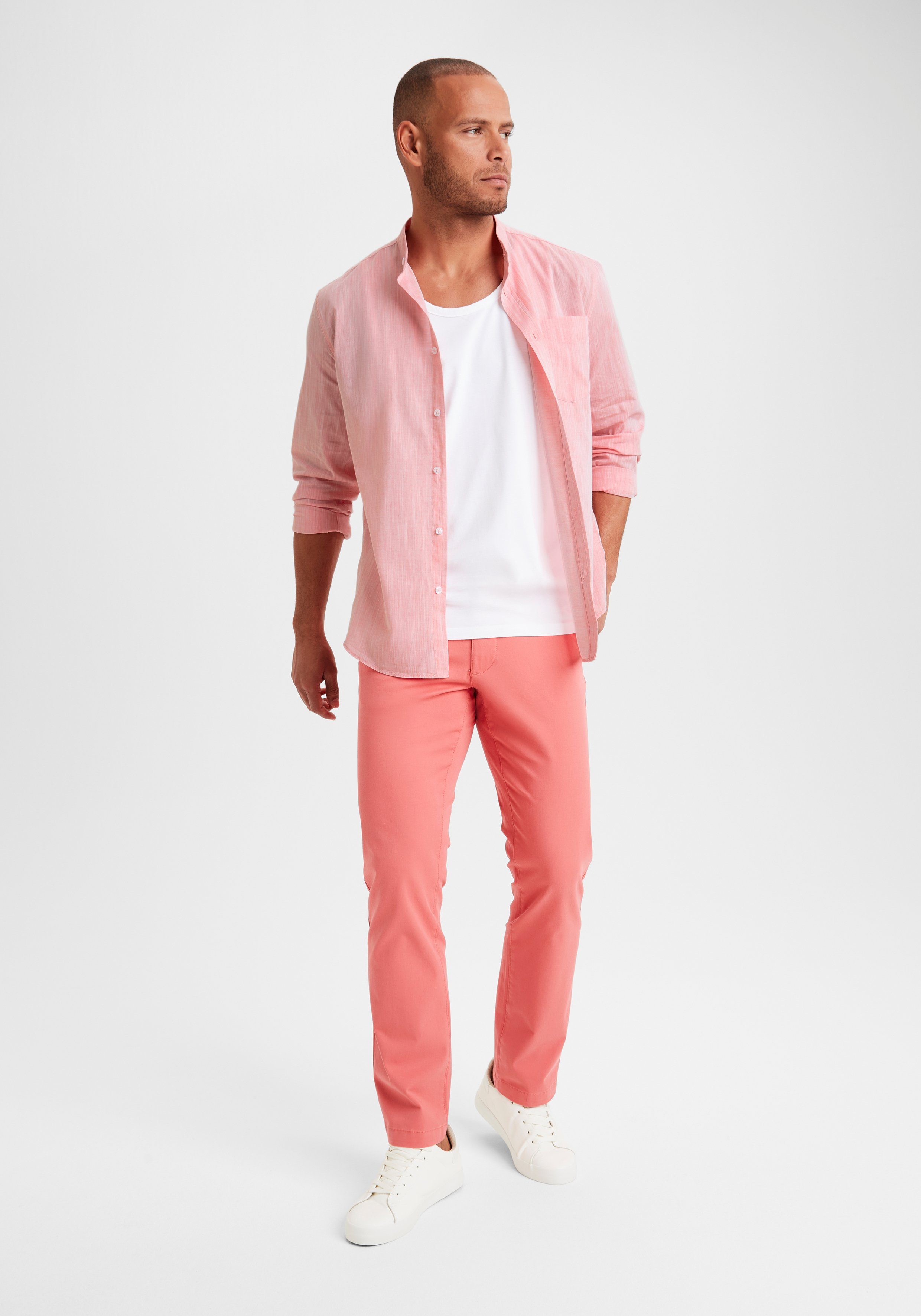 H.I.S Overhemd met lange mouwen Regular fit, staande kraag shirt met borstzak, 100% katoen