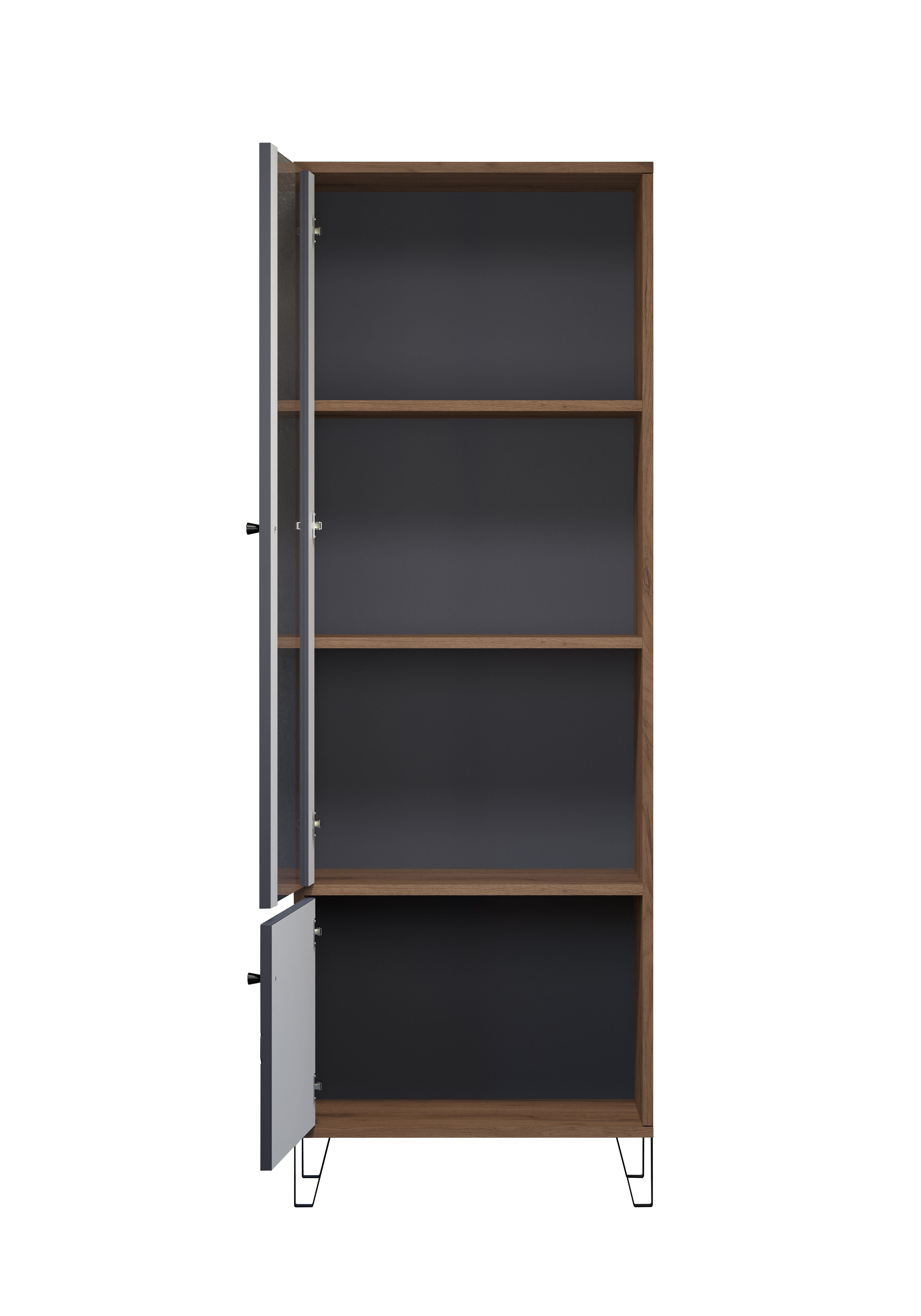 Places of Style Vitrinekast MOLVENO Woonkamer vitrine met voelbare grafiet vierkantlook - 63/40/172 cm (1 stuk)
