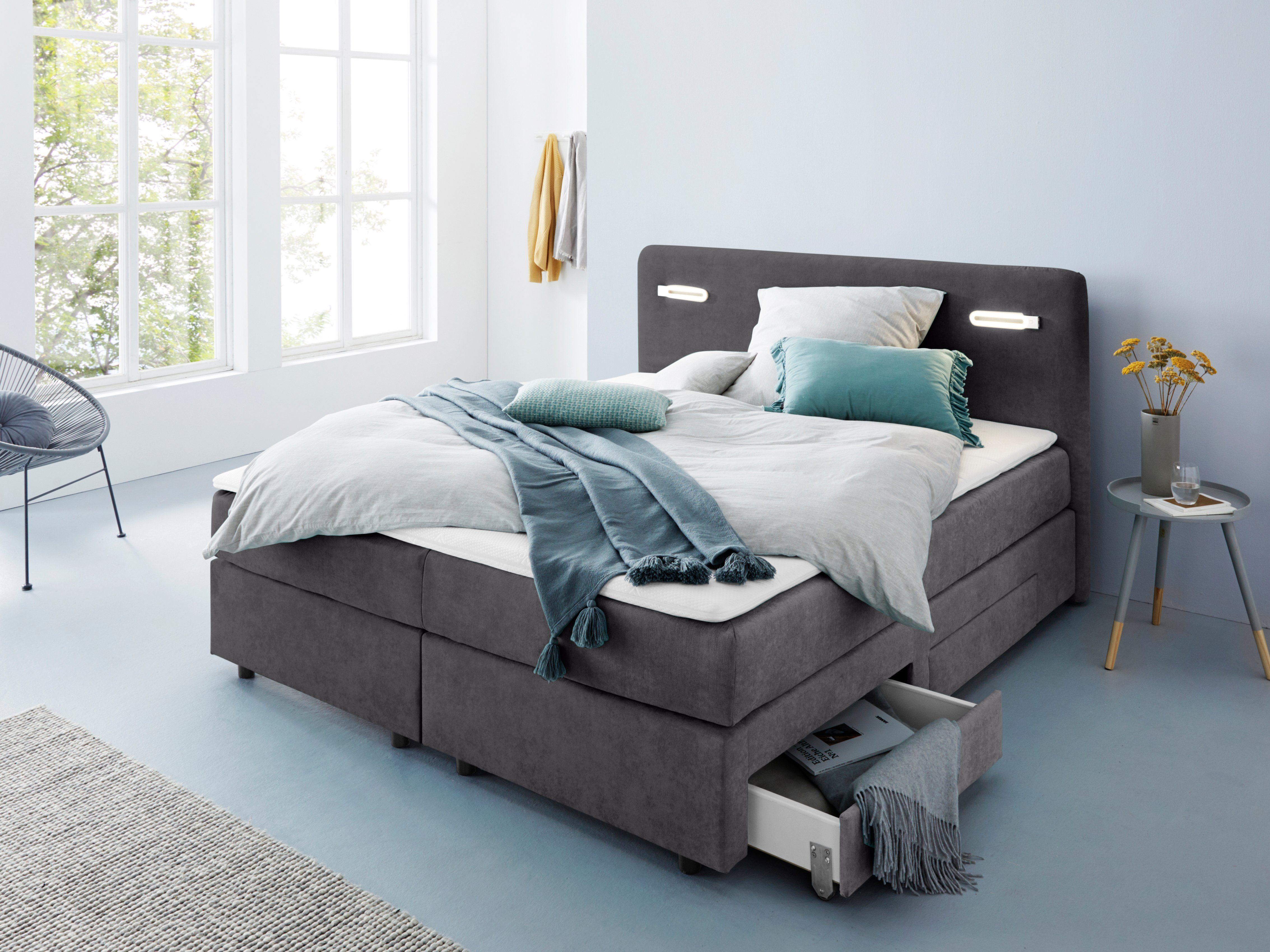 INOSIGN Boxspring Luan Laden, ledverlichting en topmatras, in breedte 120 cm en 180 cm