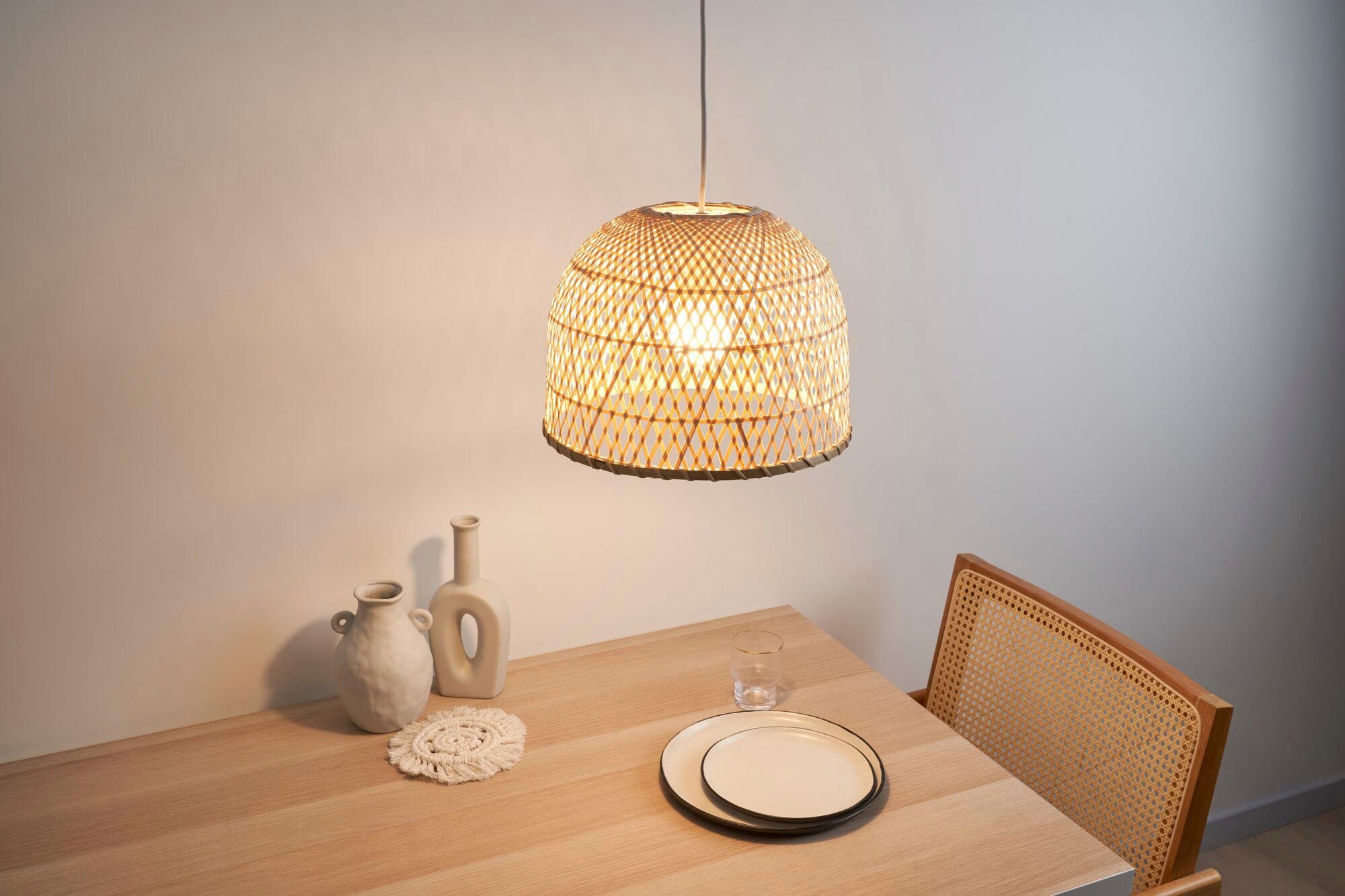 Pauleen Hanglamp Woody Pearl max20W beige/wit 230V bamboe/metaal (1 stuk)