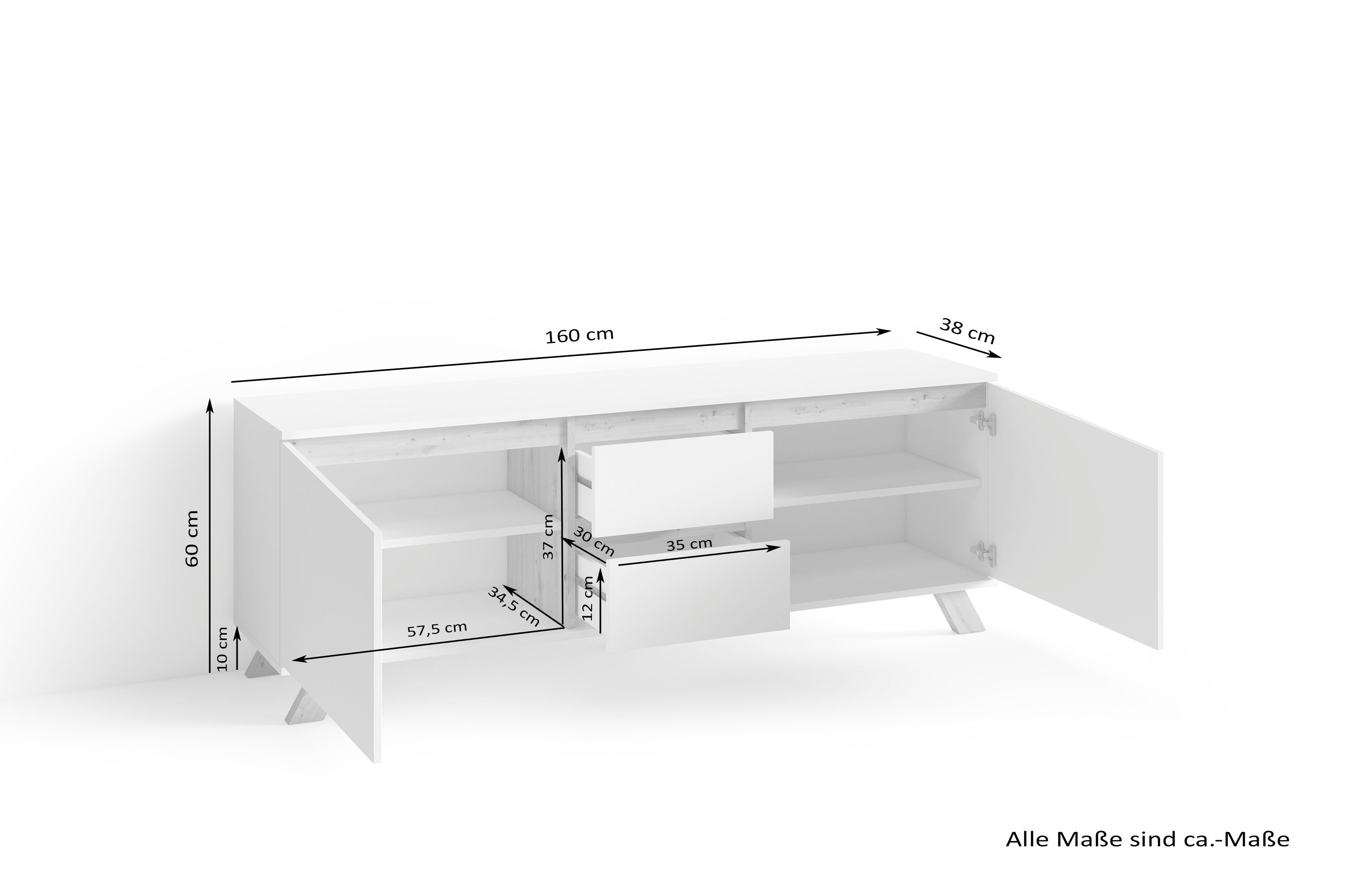 INOSIGN Tv-meubel VALENTIN 160 cm tv-meubel met 2 deuren en 2 lades in modern scandinavisch design