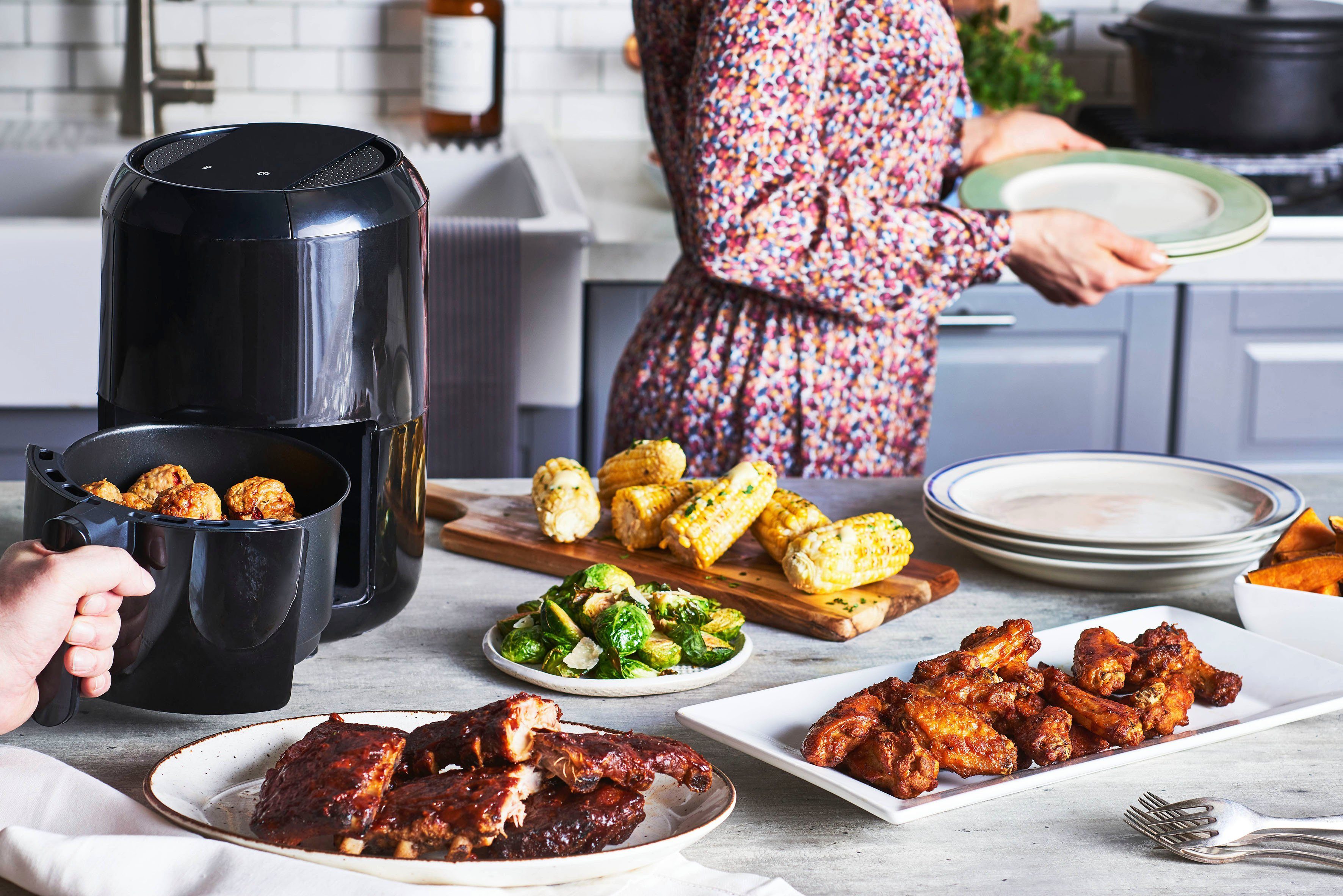 Tefal Airfryer EY3018 Easy Fry Compact Capaciteit: 1,6L, 6 kookprogramma's, timer, gezond zonder vet/olie, EY3018