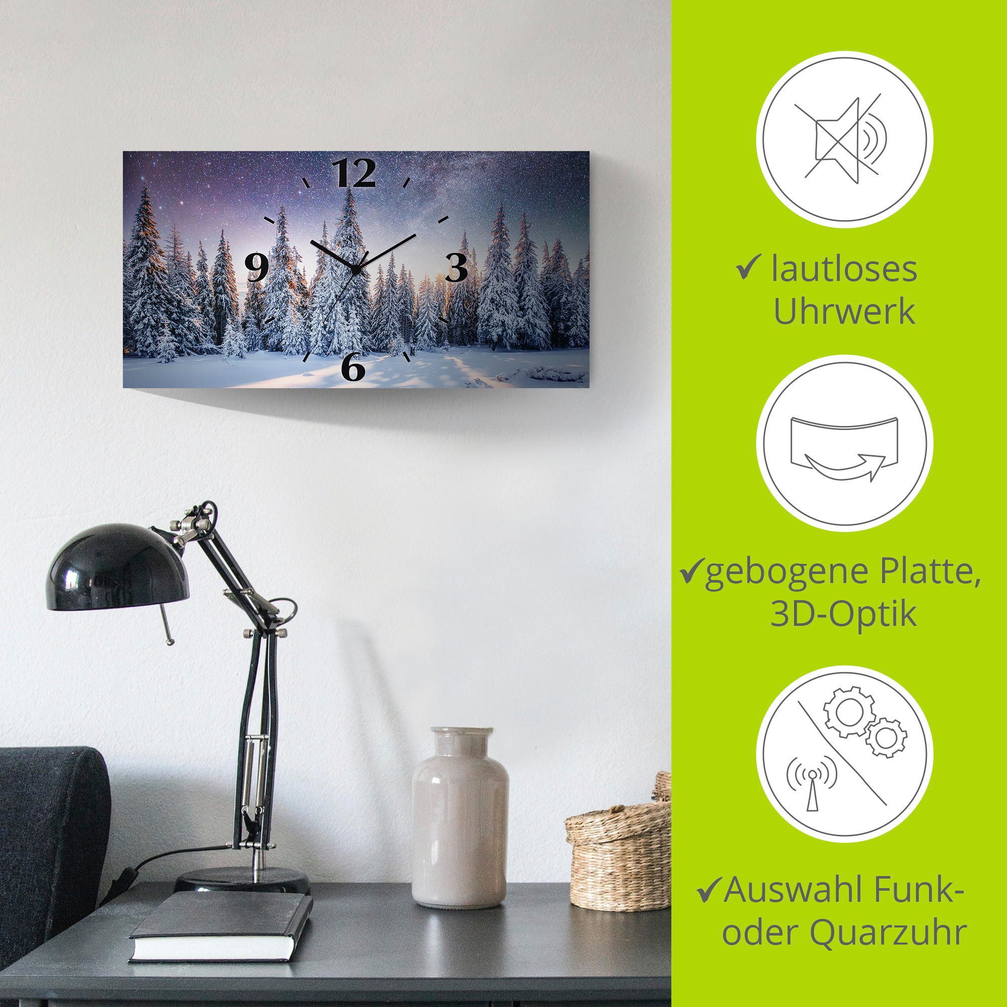 Artland Wandklok Dennenbos in de sneeuw 3d-look geschulpt, met kwarts- of radiografisch uurwerk, verschillende maten