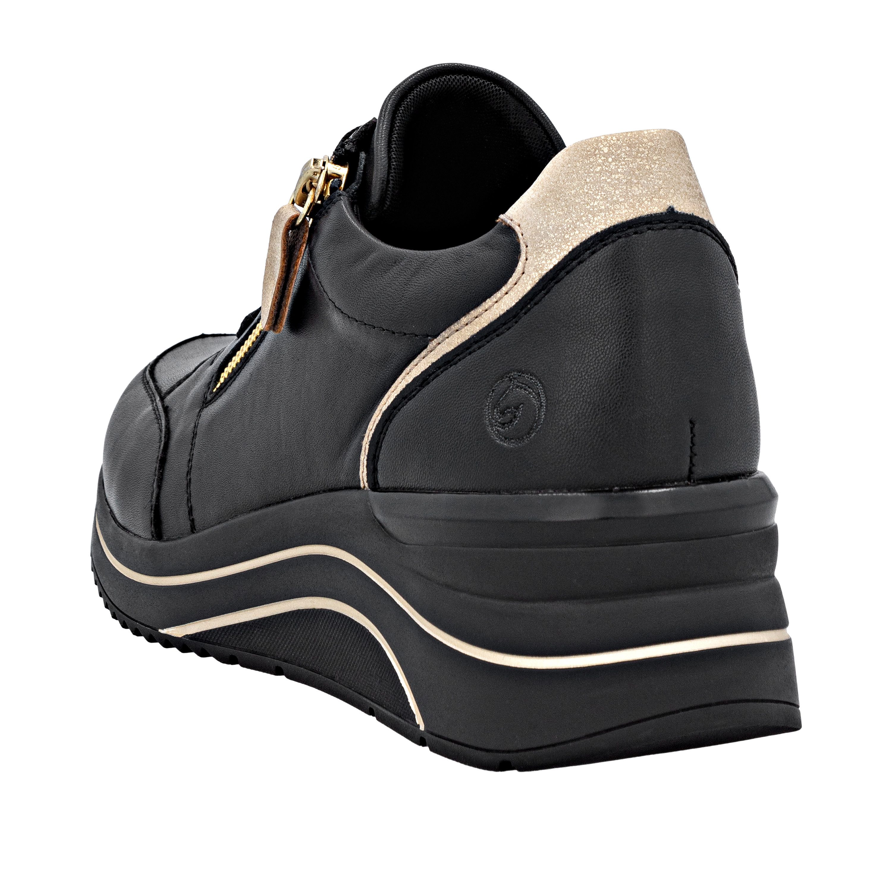 Remonte Sneakers met sleehak , vrijetijdsschoen, lage schoen, veterschoen met goudkleurige logo-hanger