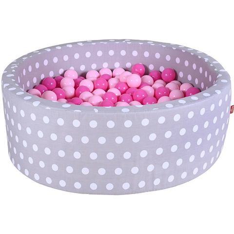 Knorrtoys® Ballenbak Soft, Grey white dots met 300 ballen soft pink, made in europe